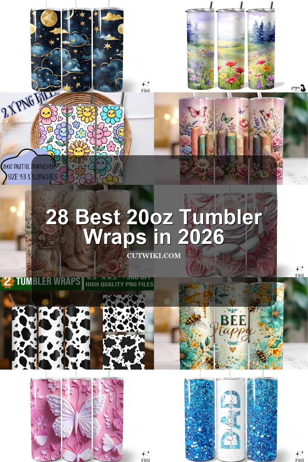28 Best 20oz Tumbler Wraps in 2026 article preview collage featuring 10 design examples.