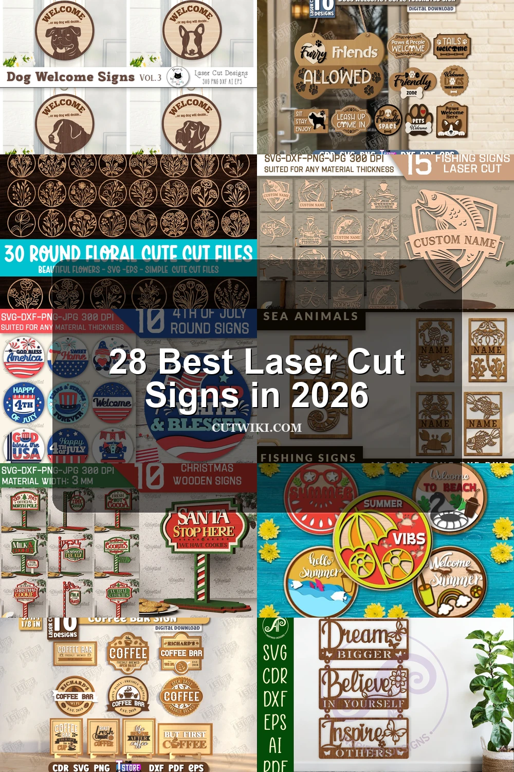 28 Best Laser Cut Signs in 2026 article preview collage featuring 10 design examples.