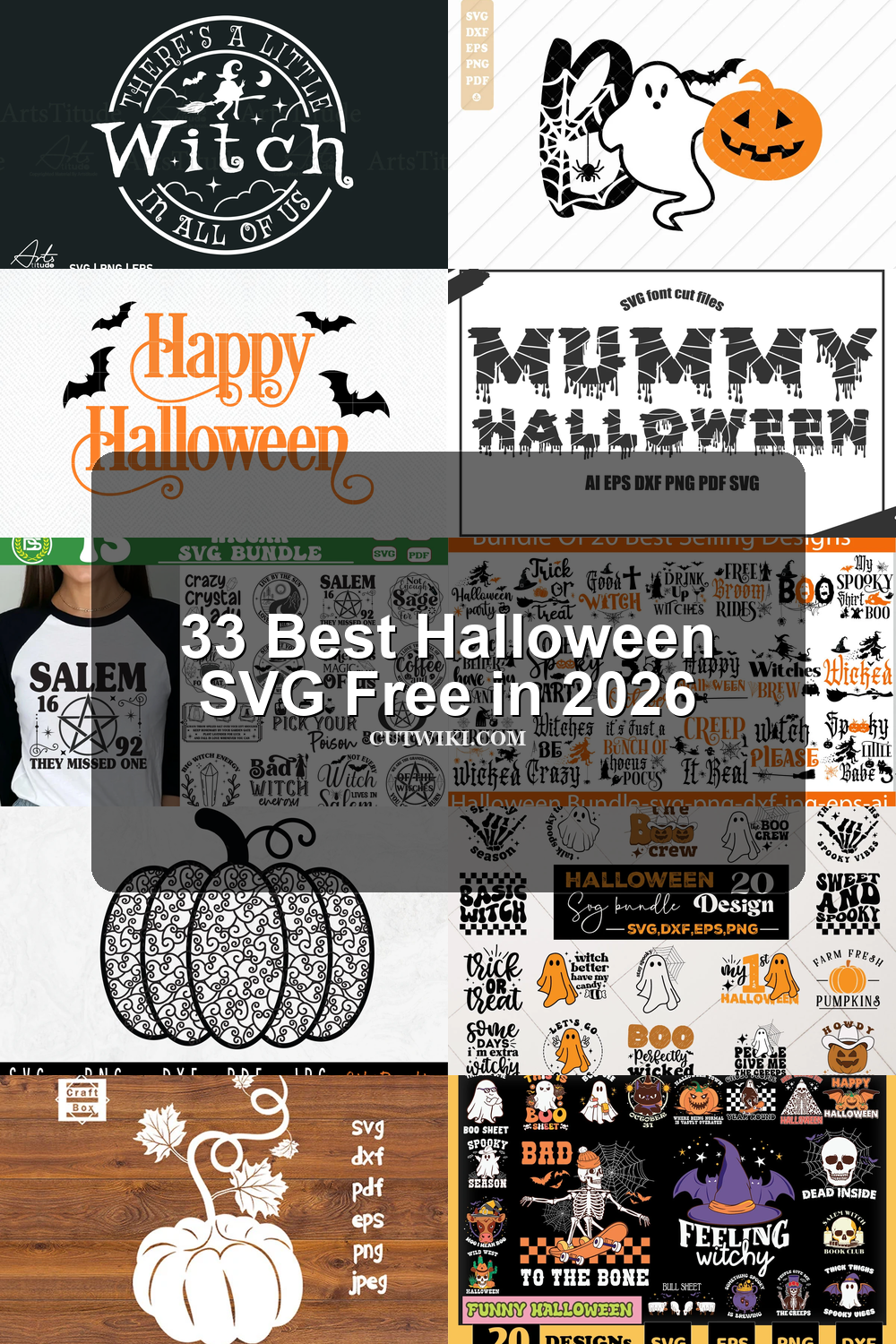 33 Best Halloween SVG Free in 2026 article preview collage featuring 10 design examples.