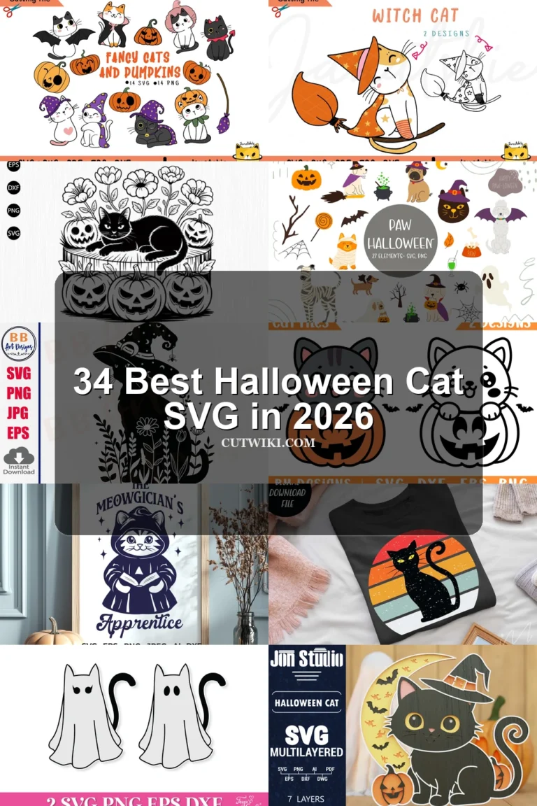 34 Best Halloween Cat SVG in 2026 article preview collage featuring 10 design examples.
