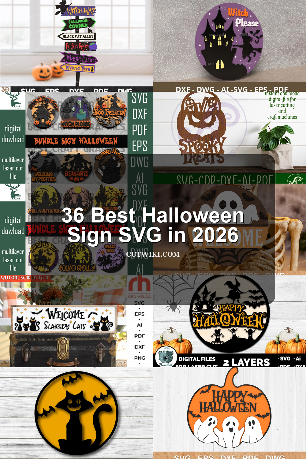 36 Best Halloween Sign SVG in 2026 article preview collage featuring 10 design examples.