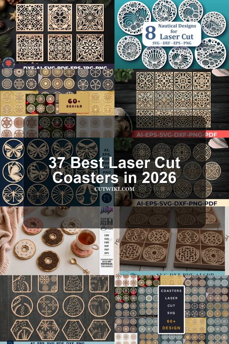 37 Best Laser Cut Coasters in 2026 article preview collage featuring 10 design examples.