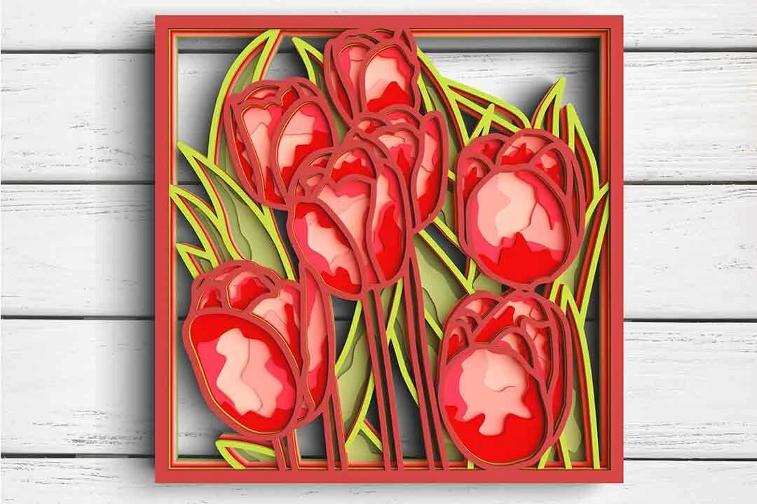 3D Flower SVG DXF 8 Layer - Tulip Svg featuring tulips and flowers