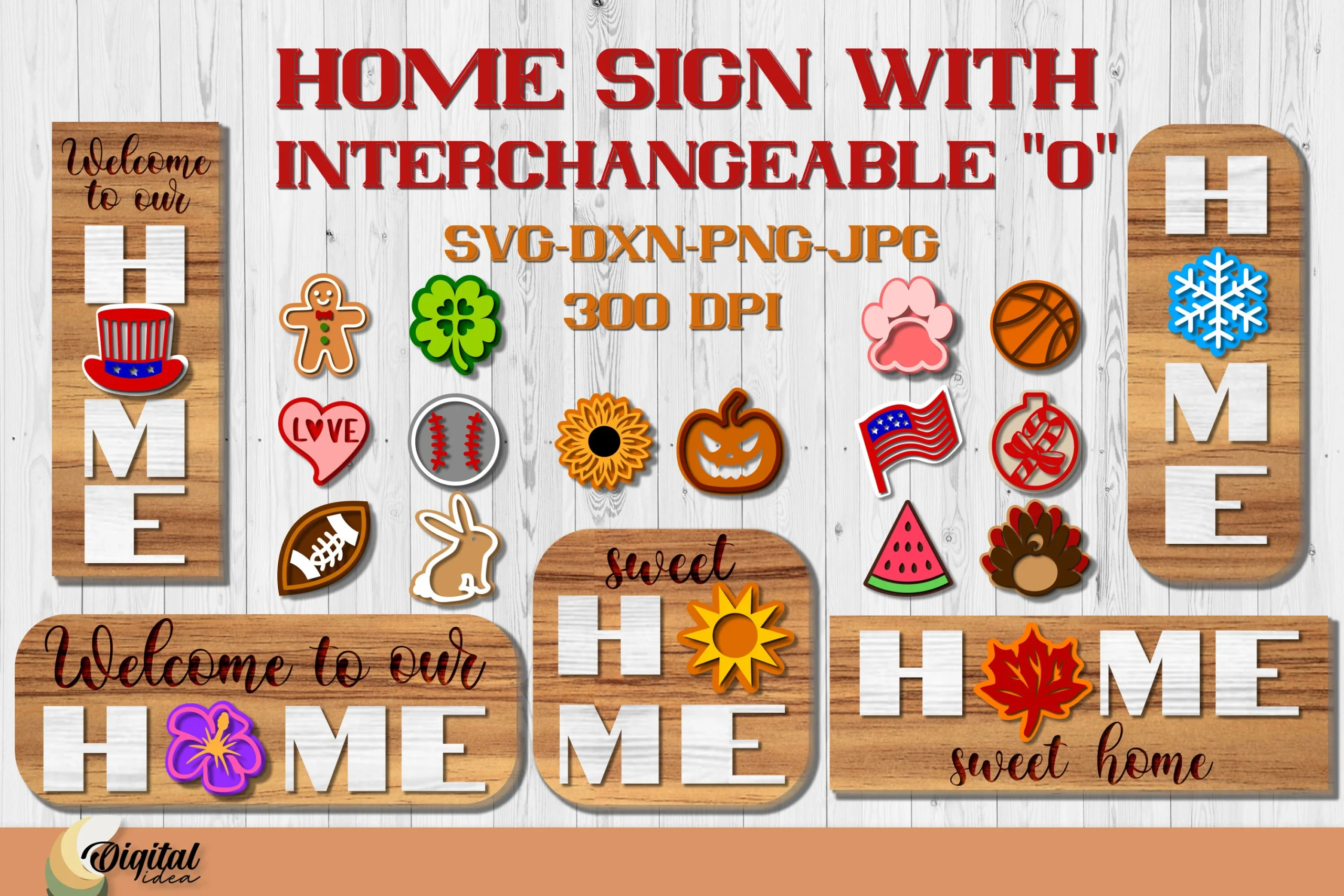 3D Interchangeable Home Signs Bundle featuring interchangeable sign elements and seasonal icons