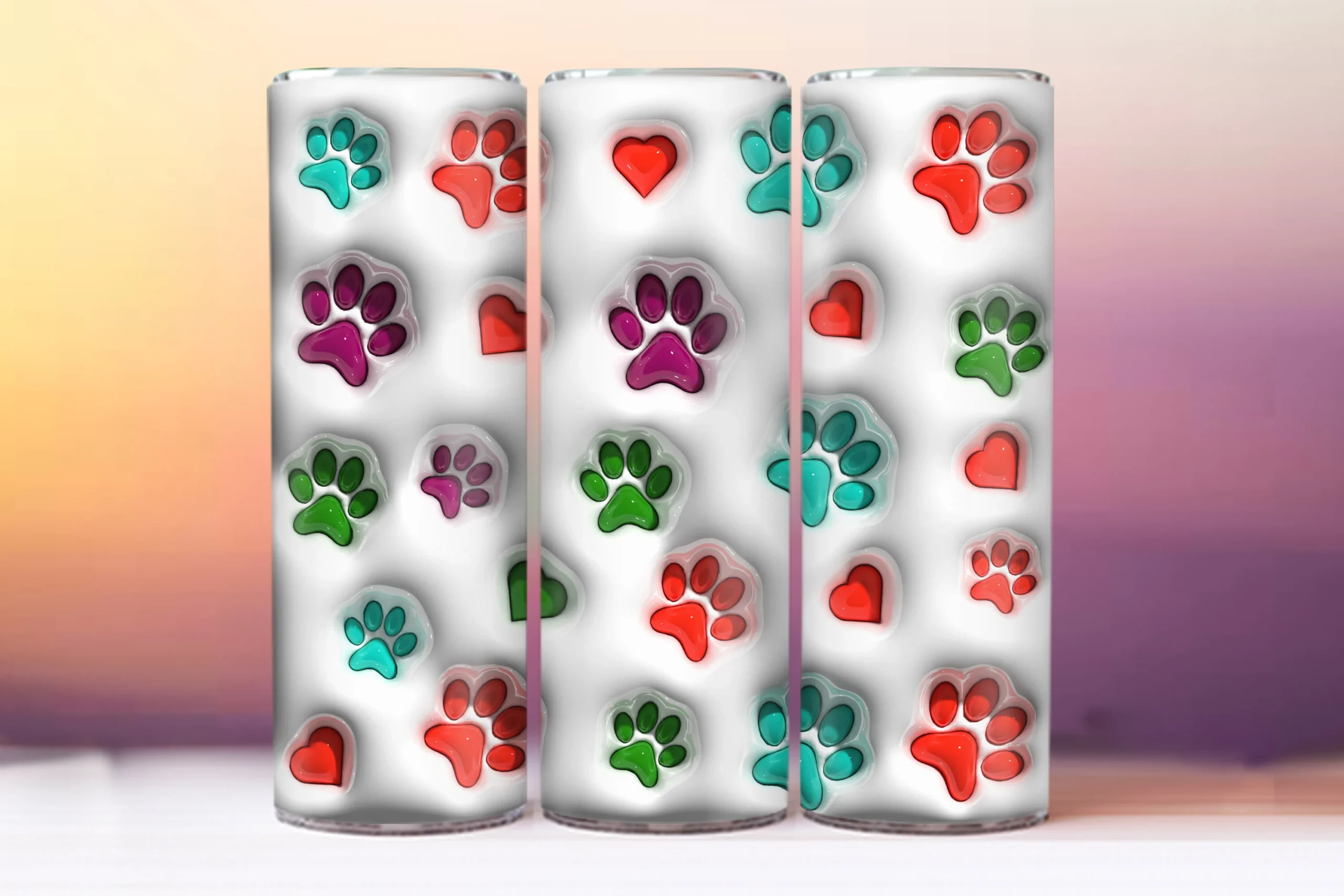 3DTeal Paw Dog Inflated Tumbler, Dog featuring paw print and heart