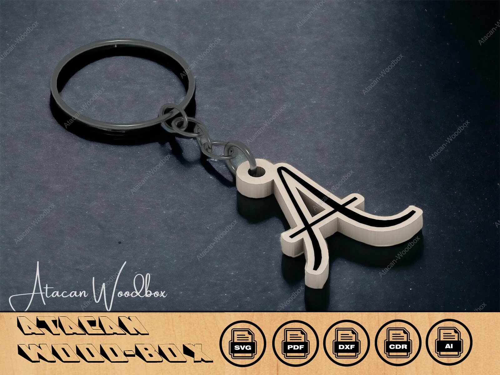Alphabet SVG DXF Set Laser Cut Keychains preview showing laser-cut design with silhouette