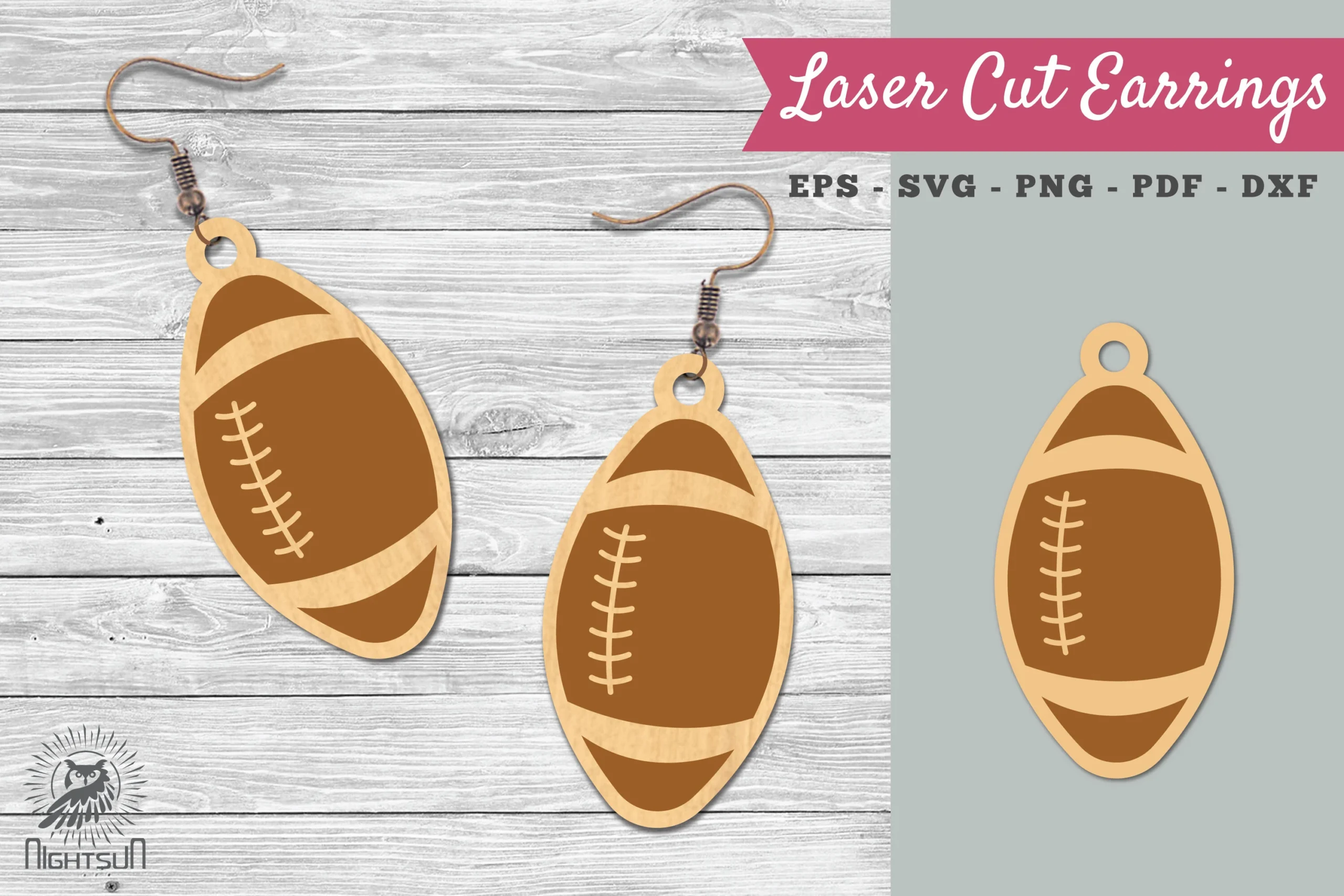 American Football Laser Cut Earrings SVG featuring American football and geometric shape
