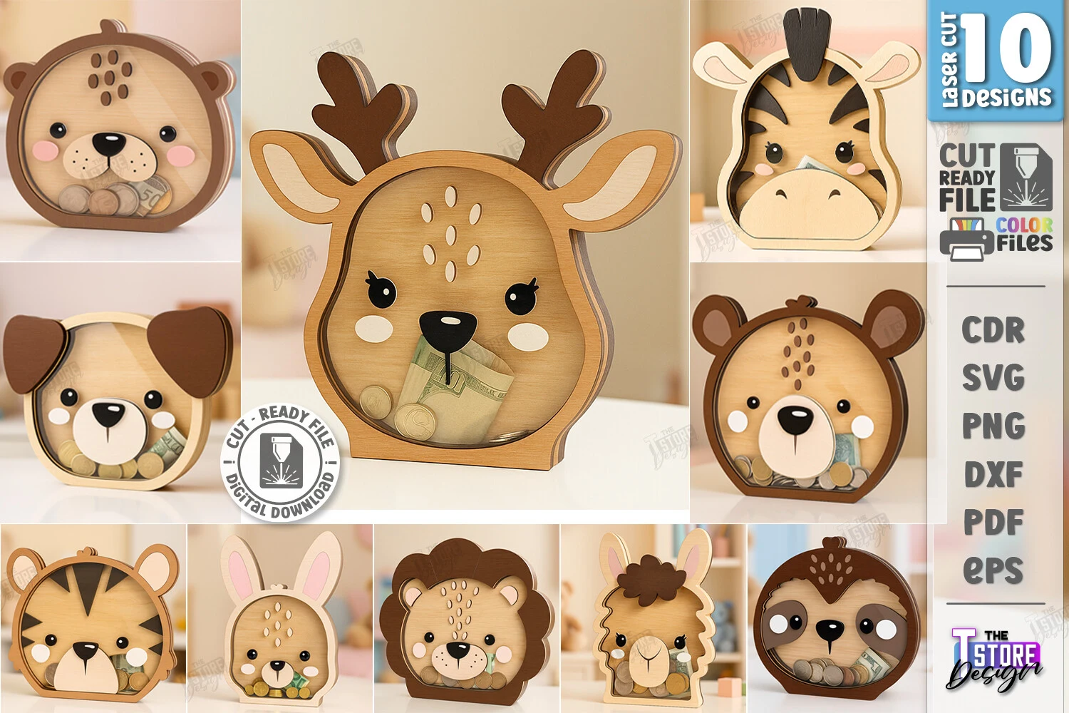 Animals Money Boxes Laser Cut Bundle|CNC featuring deer and bear