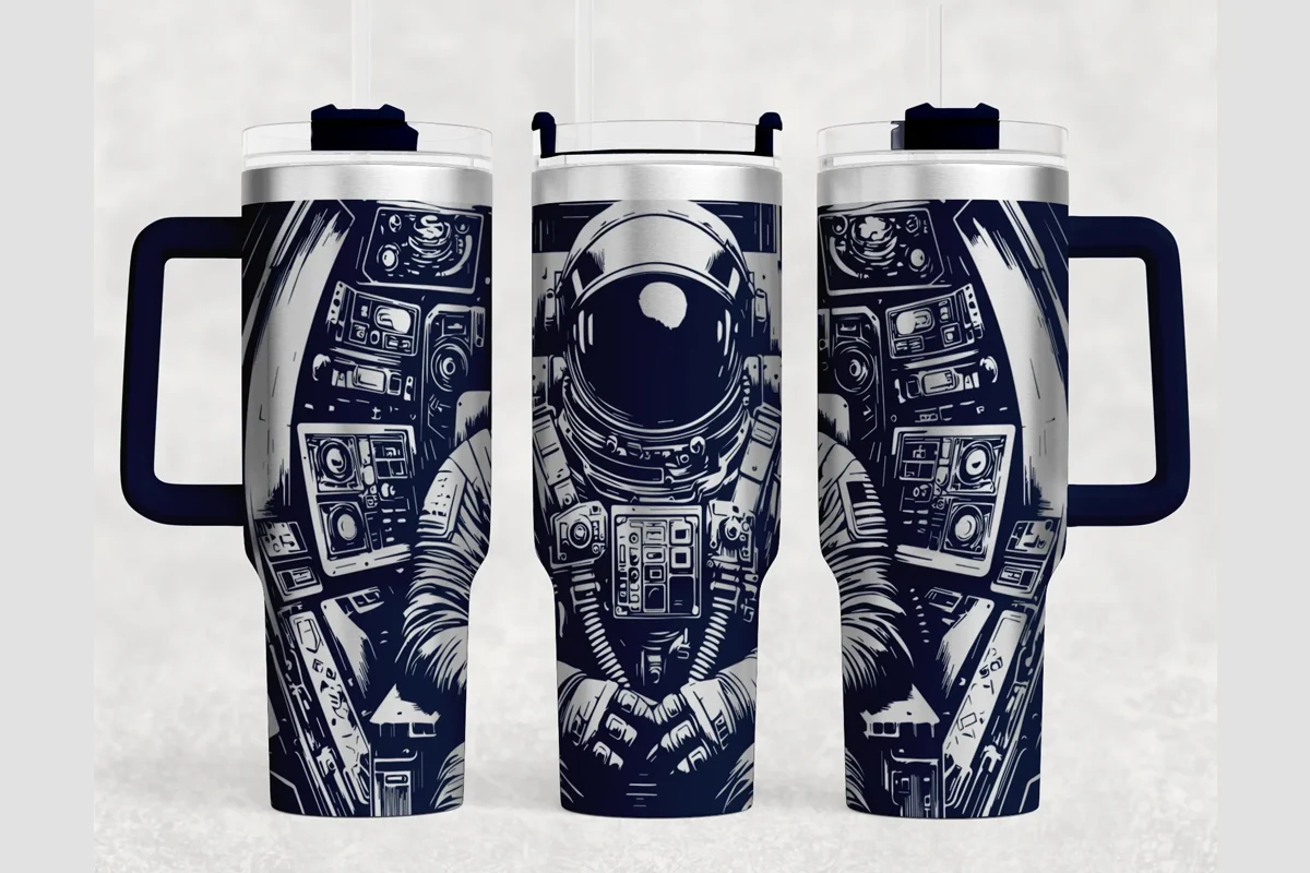 Astronaut 40oz Laser Tumbler Wrap SV preview showing sublimation design with composition