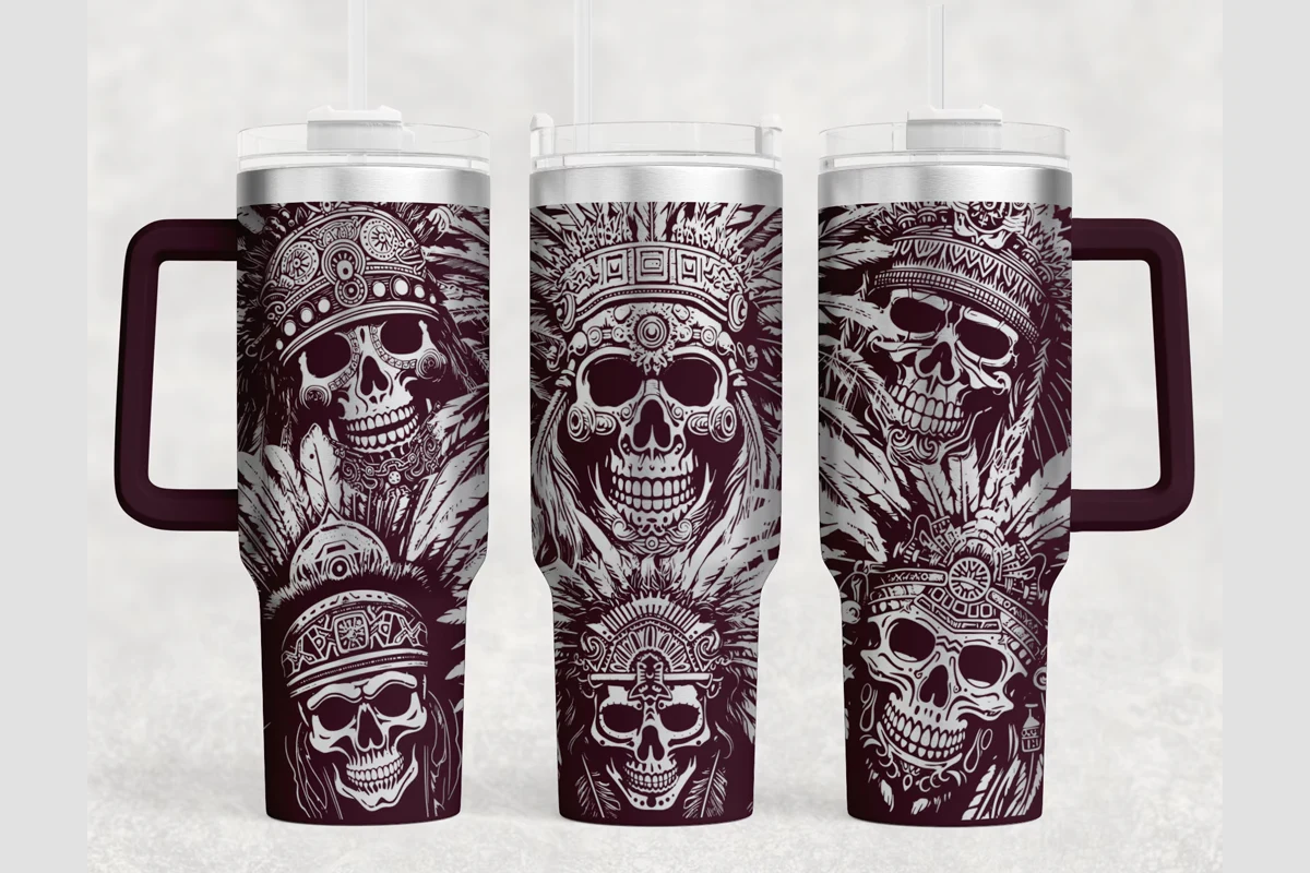 Aztec 40oz Laser Tumbler Wrap SVG preview showing sublimation design with composition