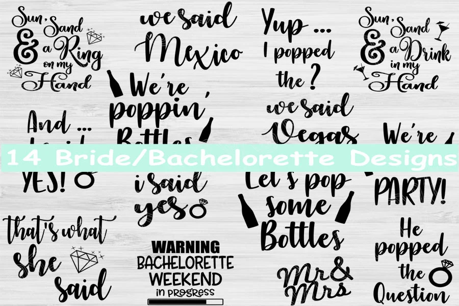 Bachelorette Svg Bundle, Bridesmaid Svg featuring diamond ring and champagne bottle
