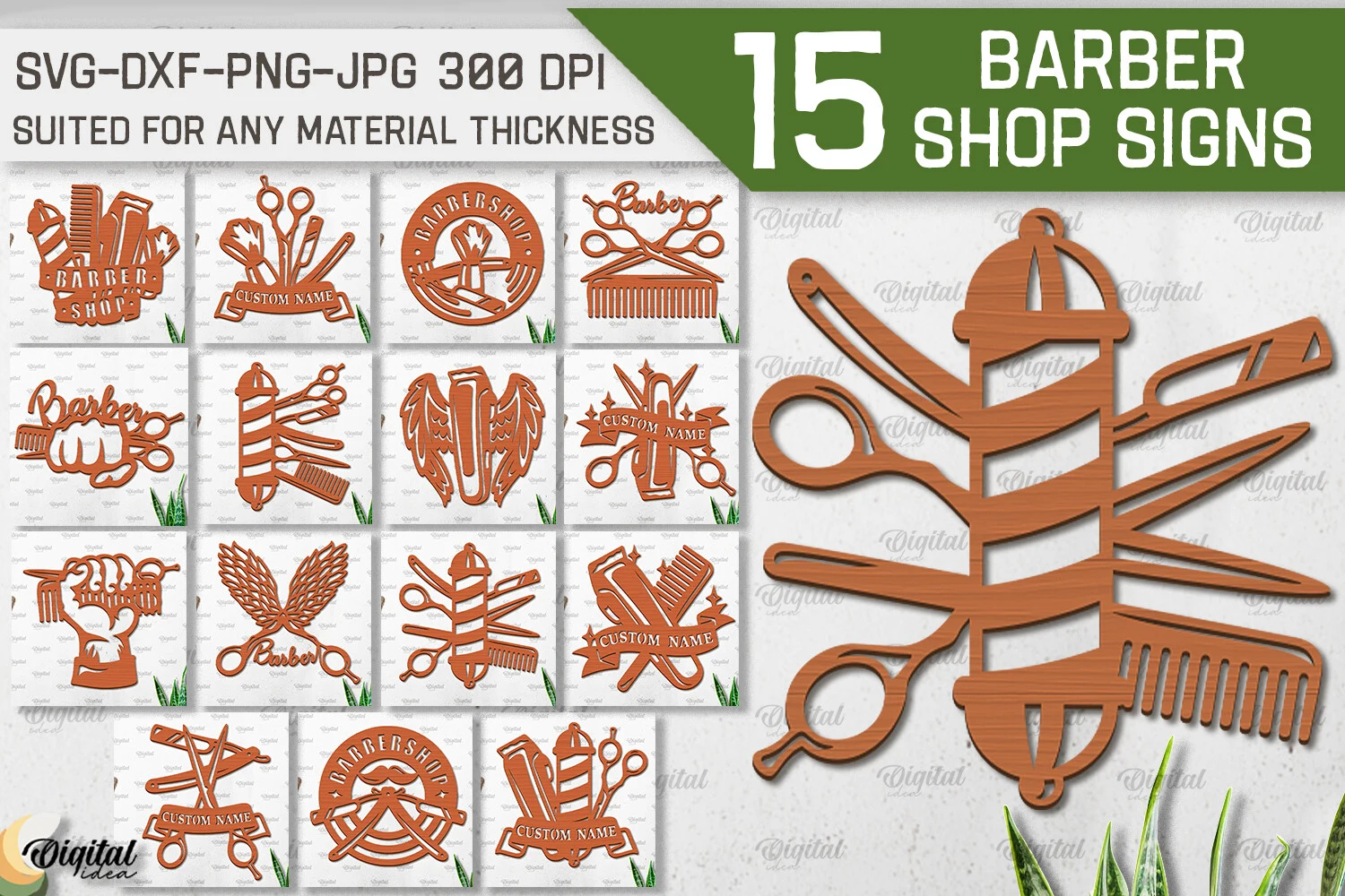 Barber Shop Signs Laser Cut Bundle preview showing laser-cut design with silhouette