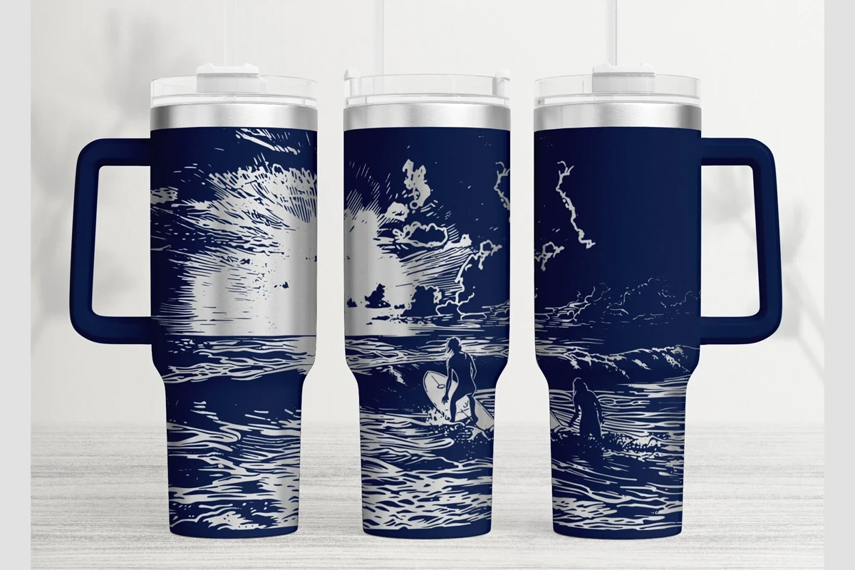 Beach 40oz Laser Tumbler Wrap SVG preview showing sublimation design with composition