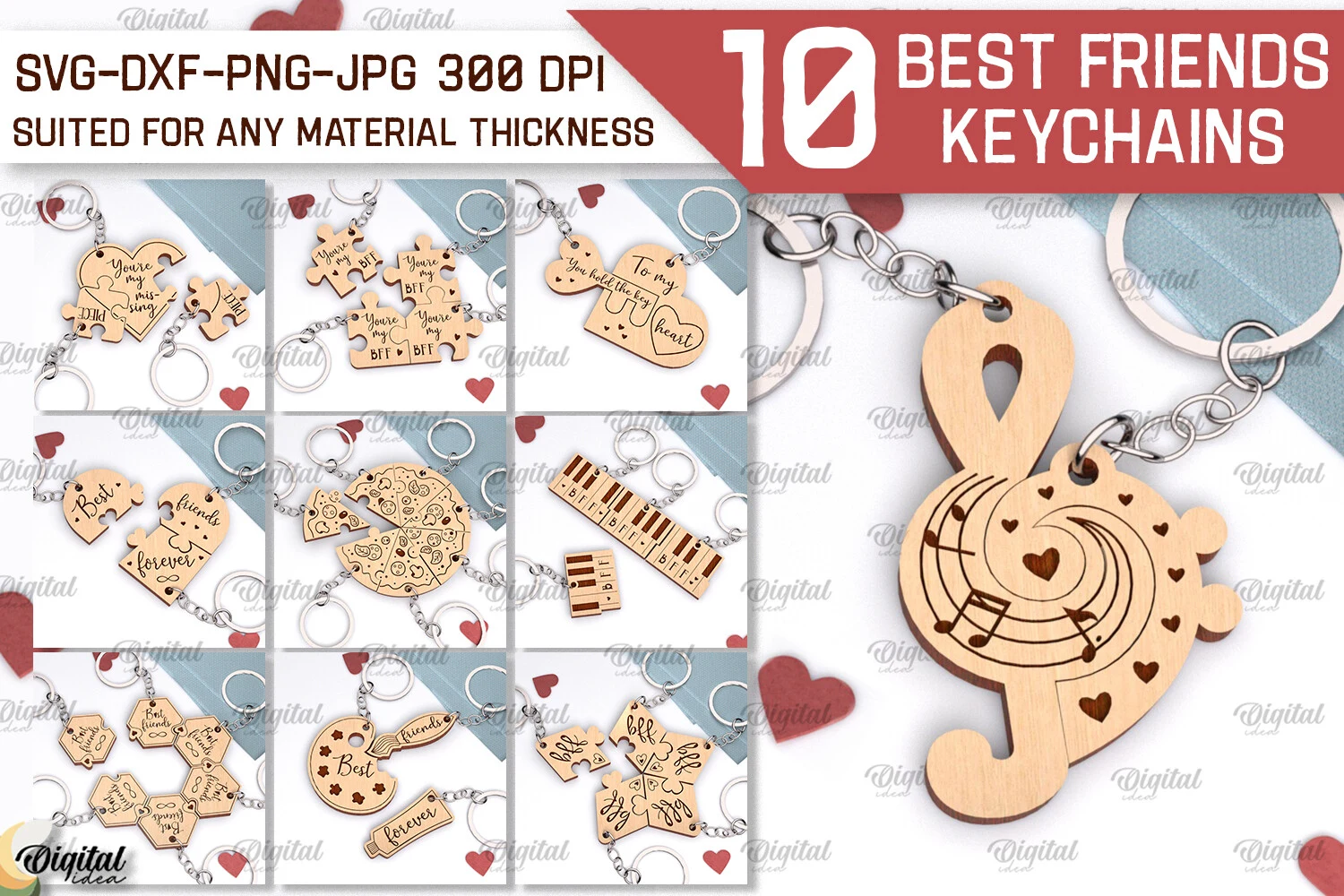 Best Friends Keychains Laser Cut Bundle featuring puzzles and treble clef