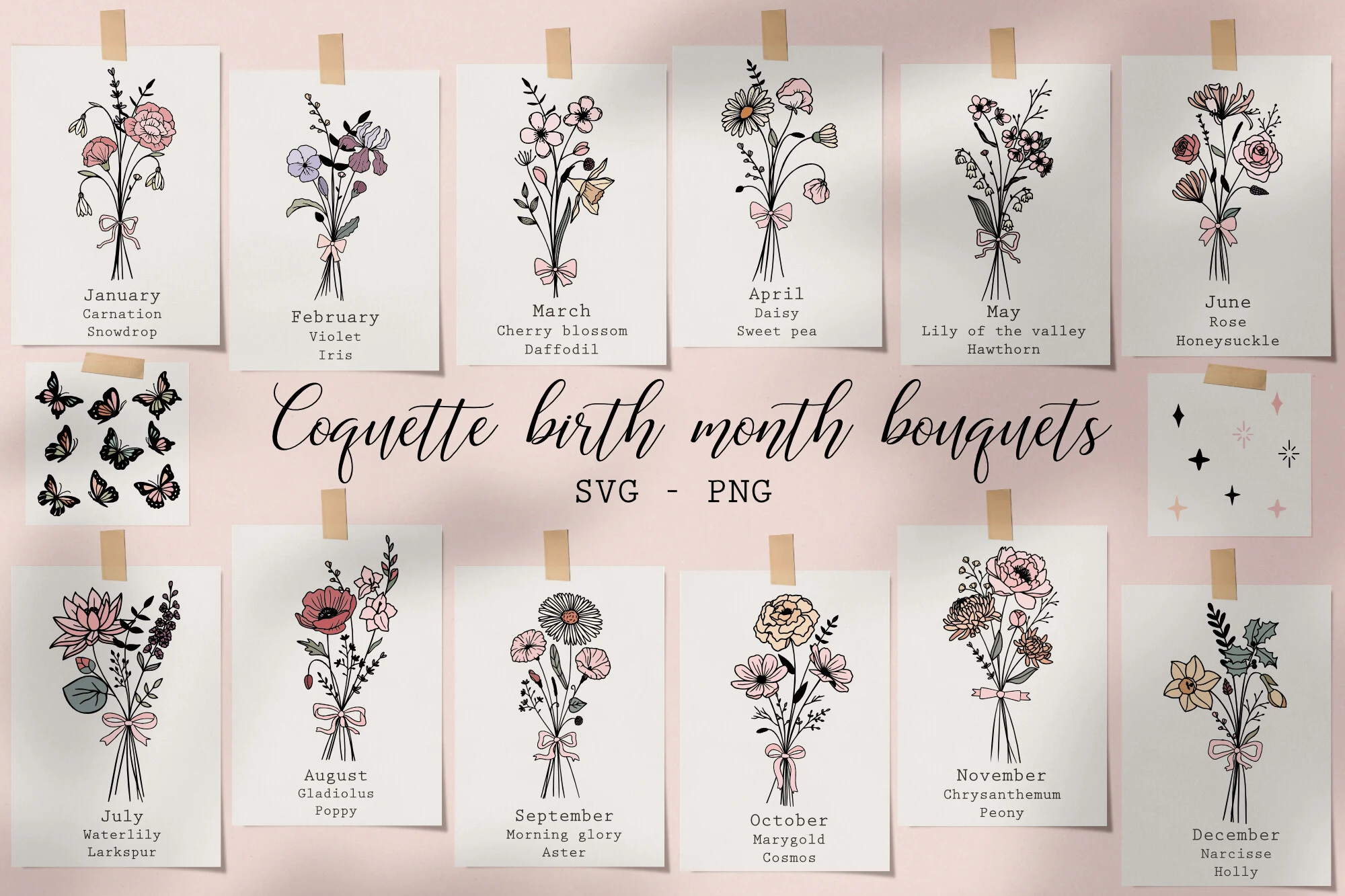 Birth Flower Bouquet Svg Wildflower Svg SVG design preview