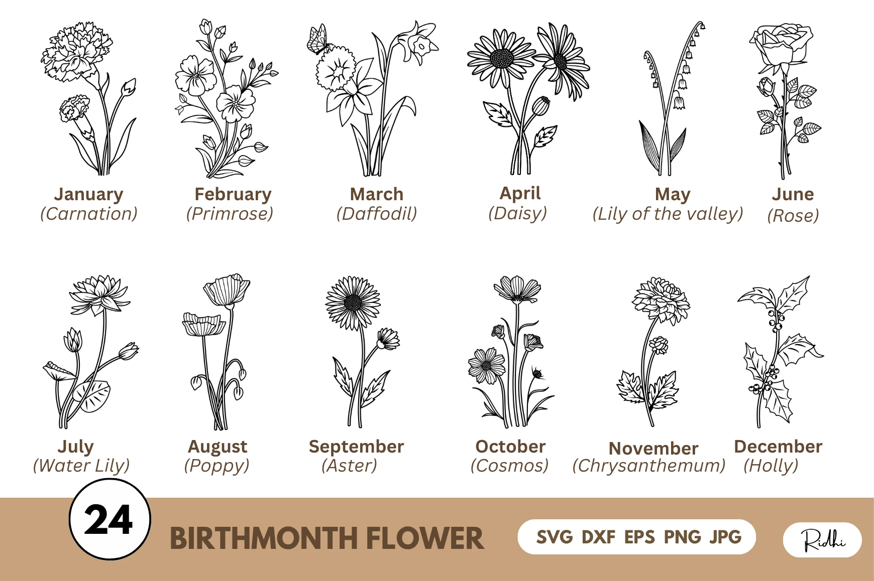 Birthmonth Flower SVG design preview