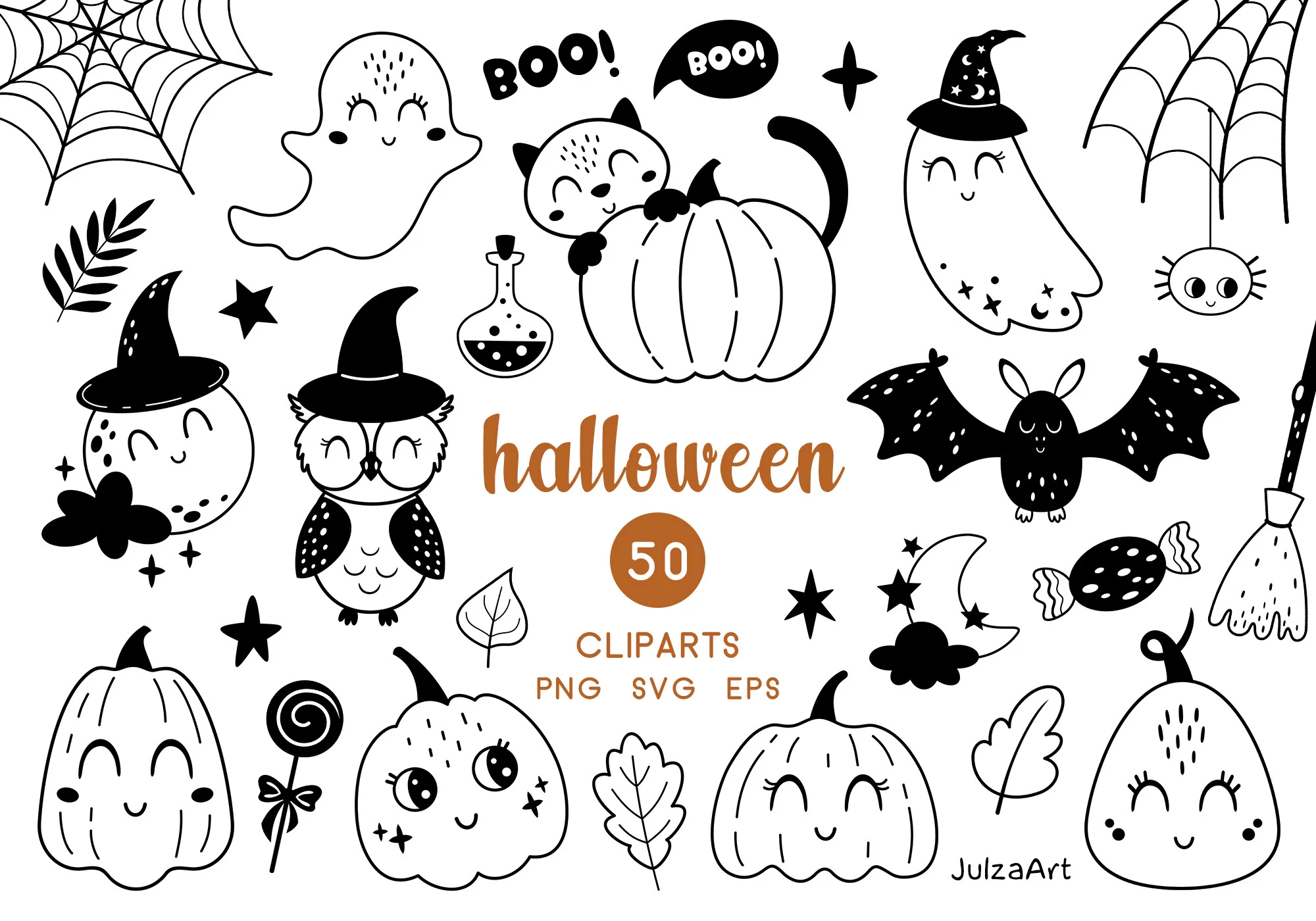 Black and White Halloween Clipart clipart design preview