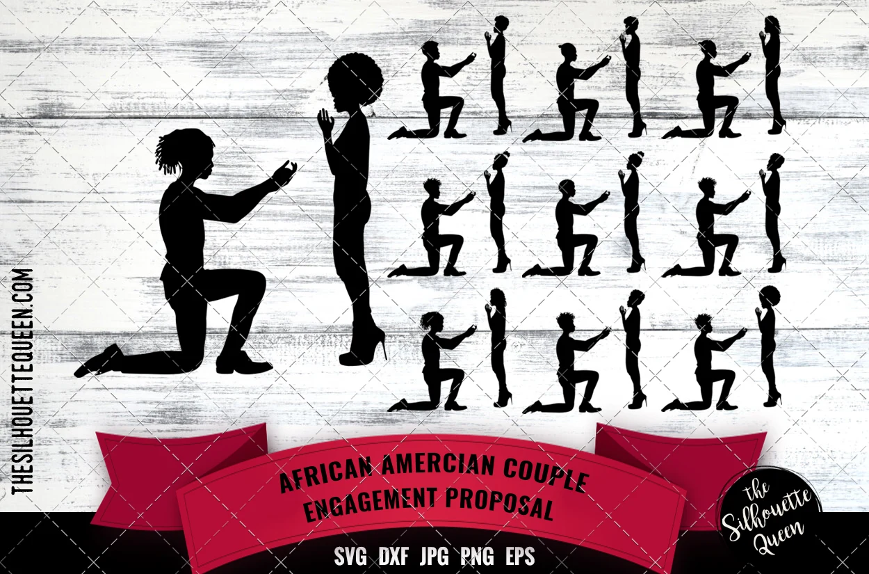 Black Couple Proposing Engagement preview showing SVG design with silhouette