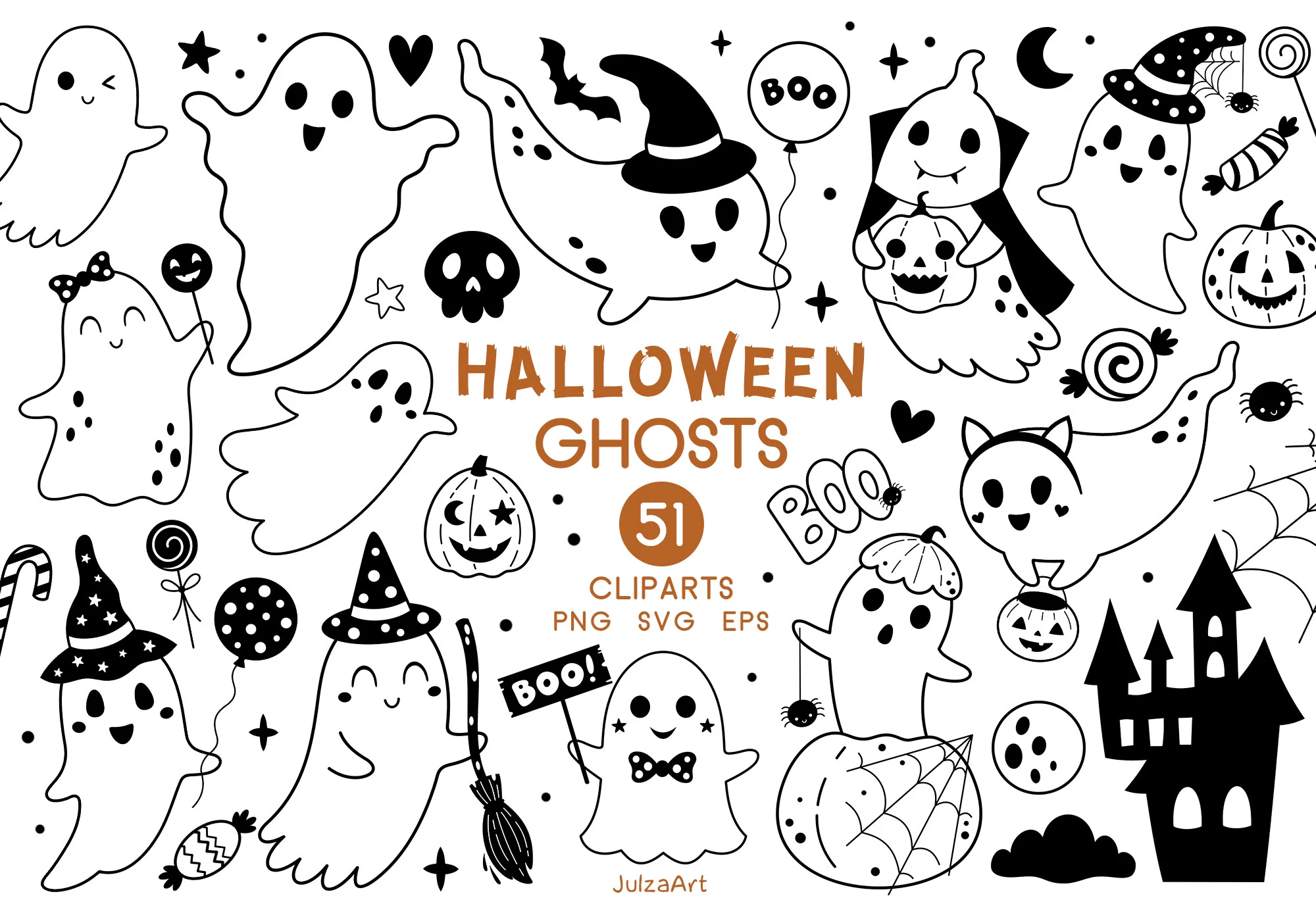 Black Halloween Ghost Clipart, Ghost Svg clipart design preview
