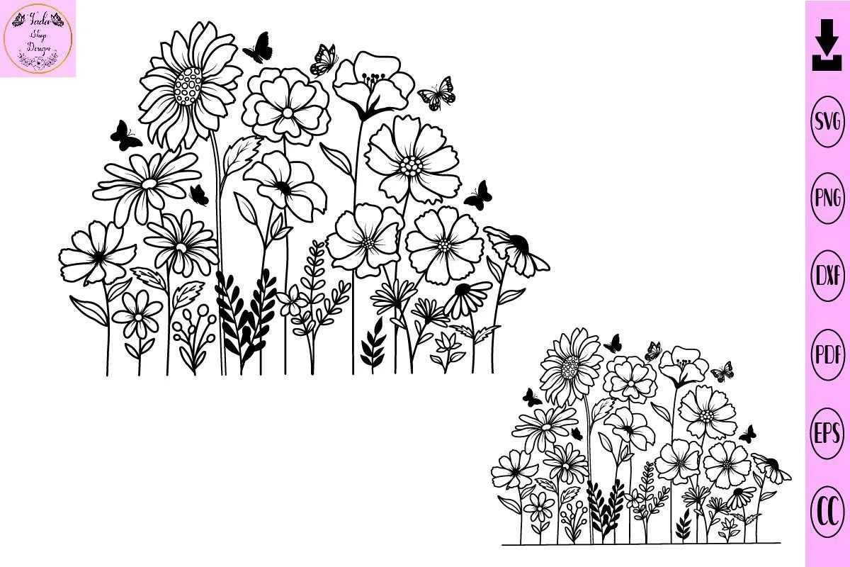 Blooming Flower Svg Wildflower Svg featuring wildflowers and butterflies