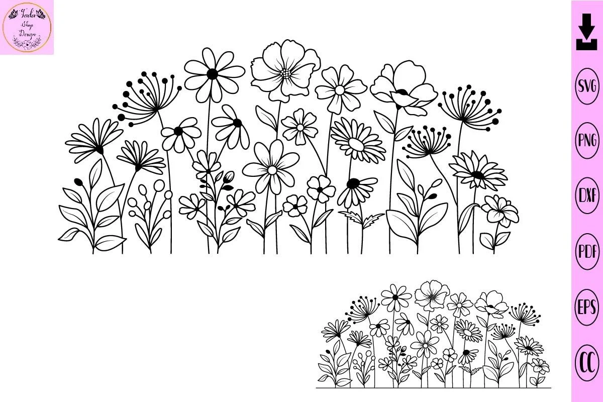 ฺBlooming Wildflower Svg Flower Svg featuring wildflowers and botanical stems