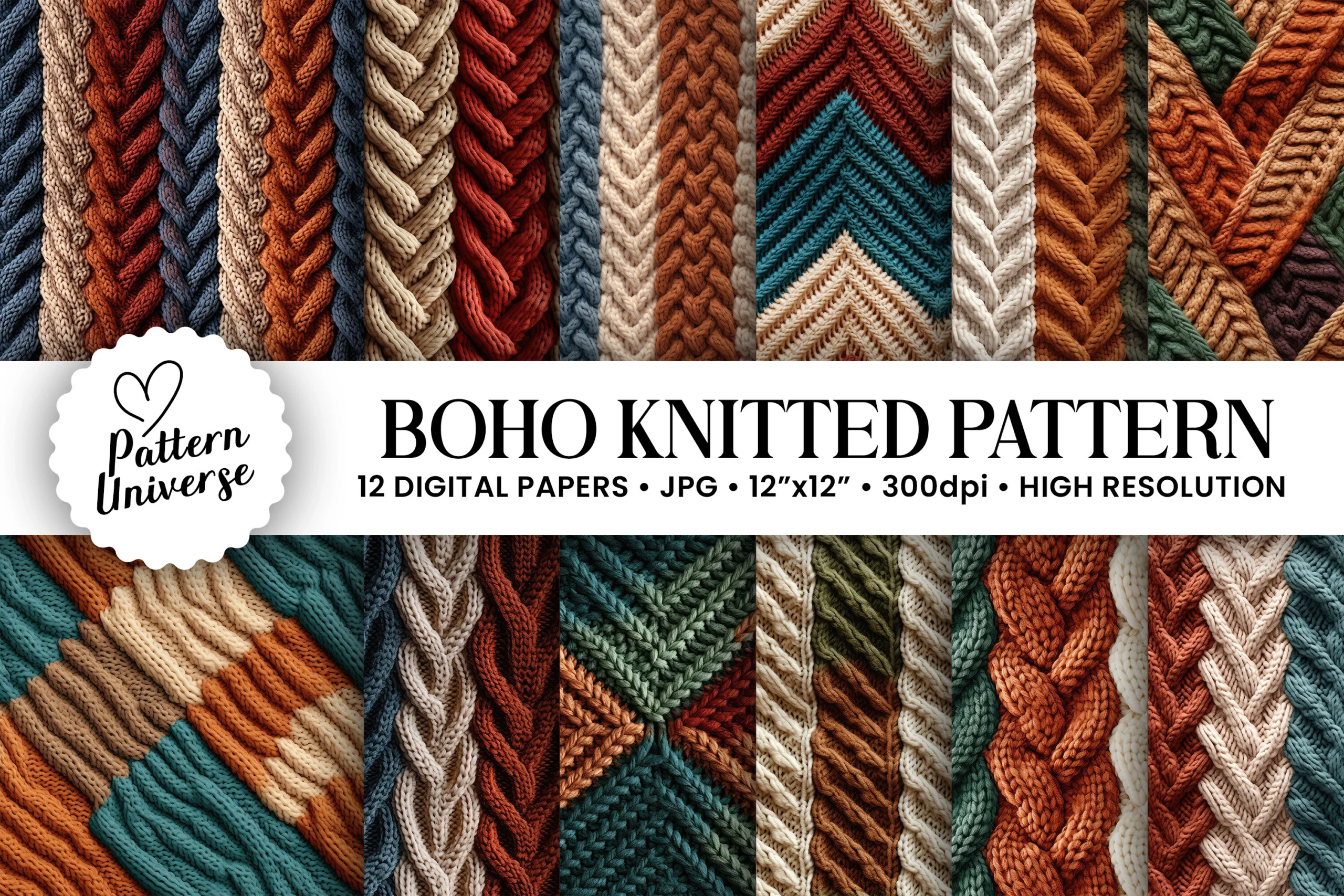 Boho Knitted Seamless Patterns sublimation design preview