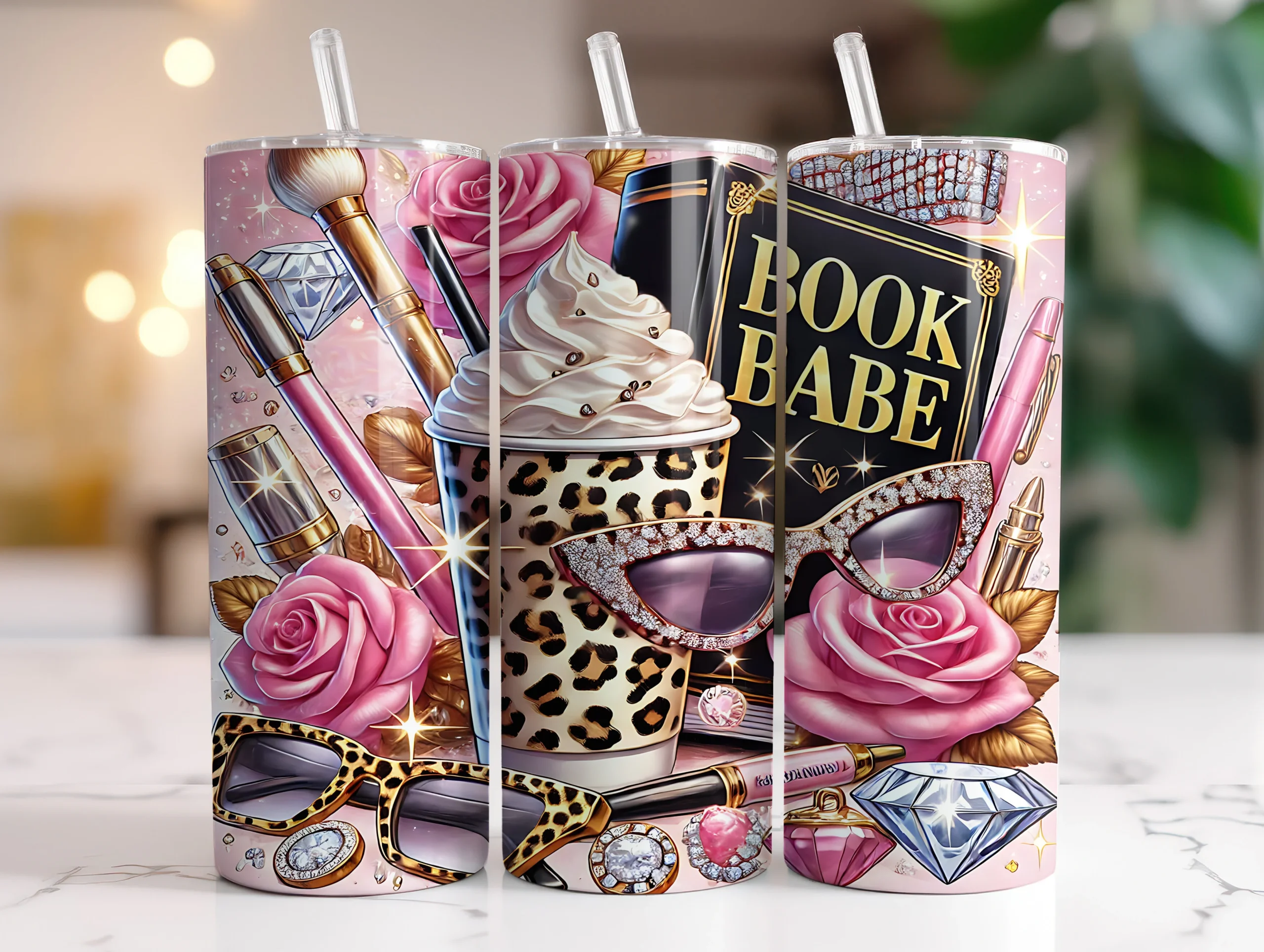 Book Babe Tumbler Wrap Book Lover Reader featuring makeup brushes and roses