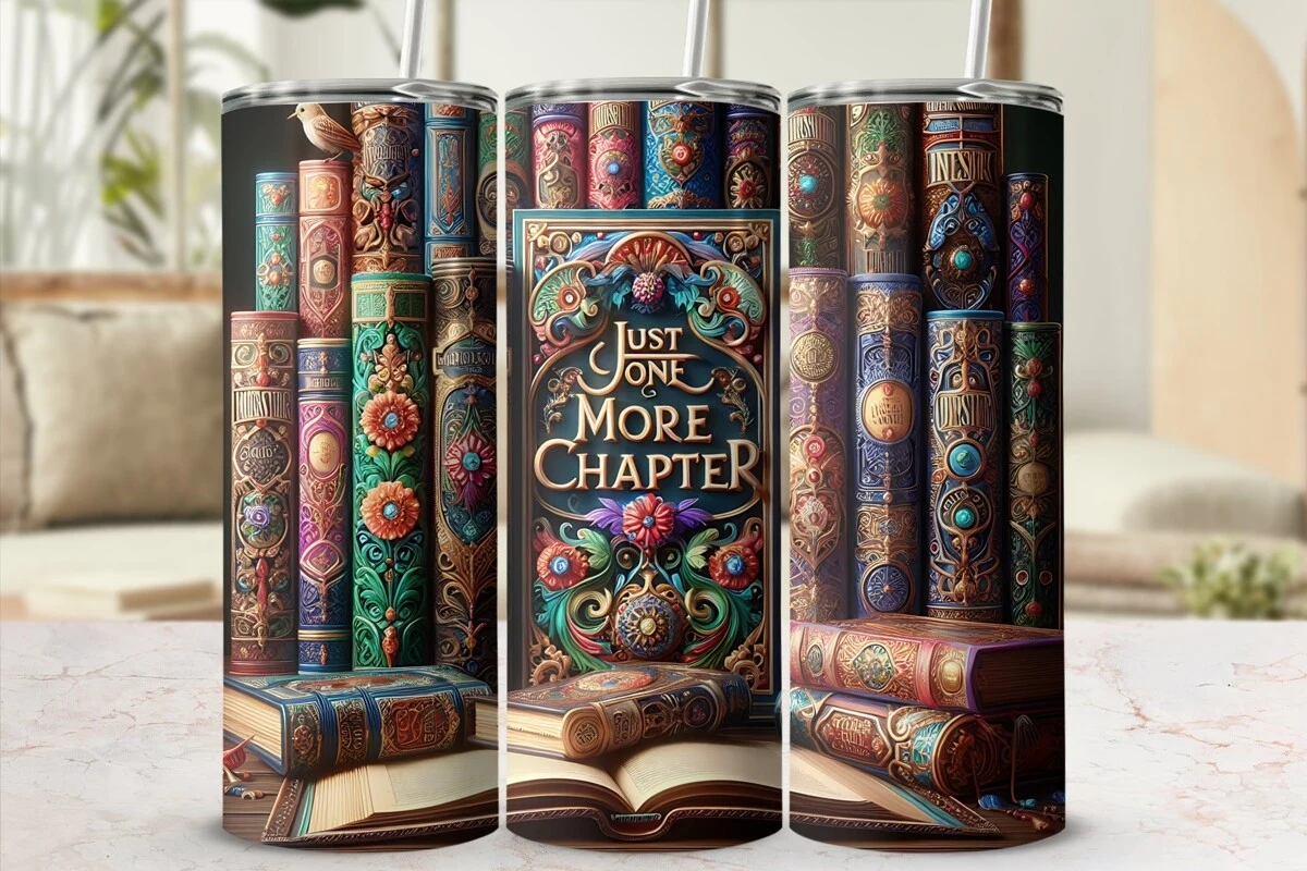 Book Lover 20oz Tumbler Wrap featuring stacked books and open book