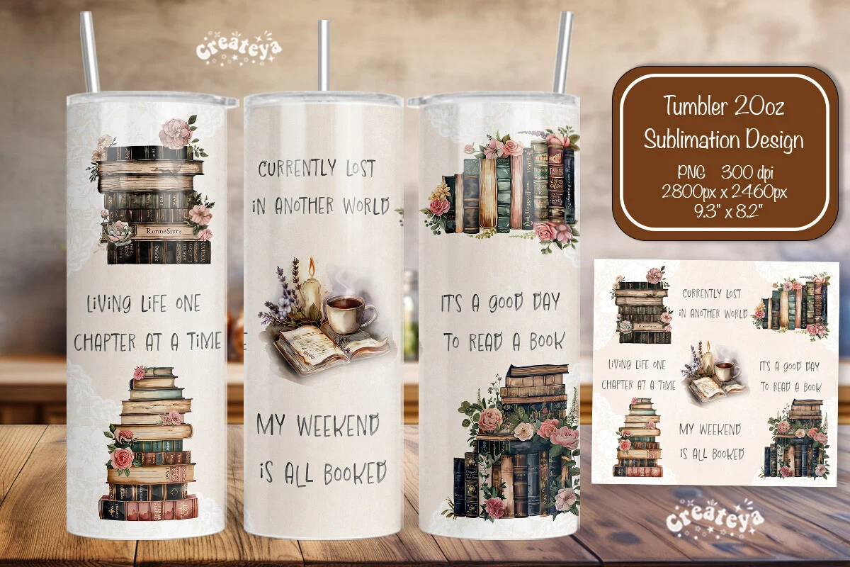 Book Lover Tumbler Wrap Floral 20 Oz featuring books and flowers