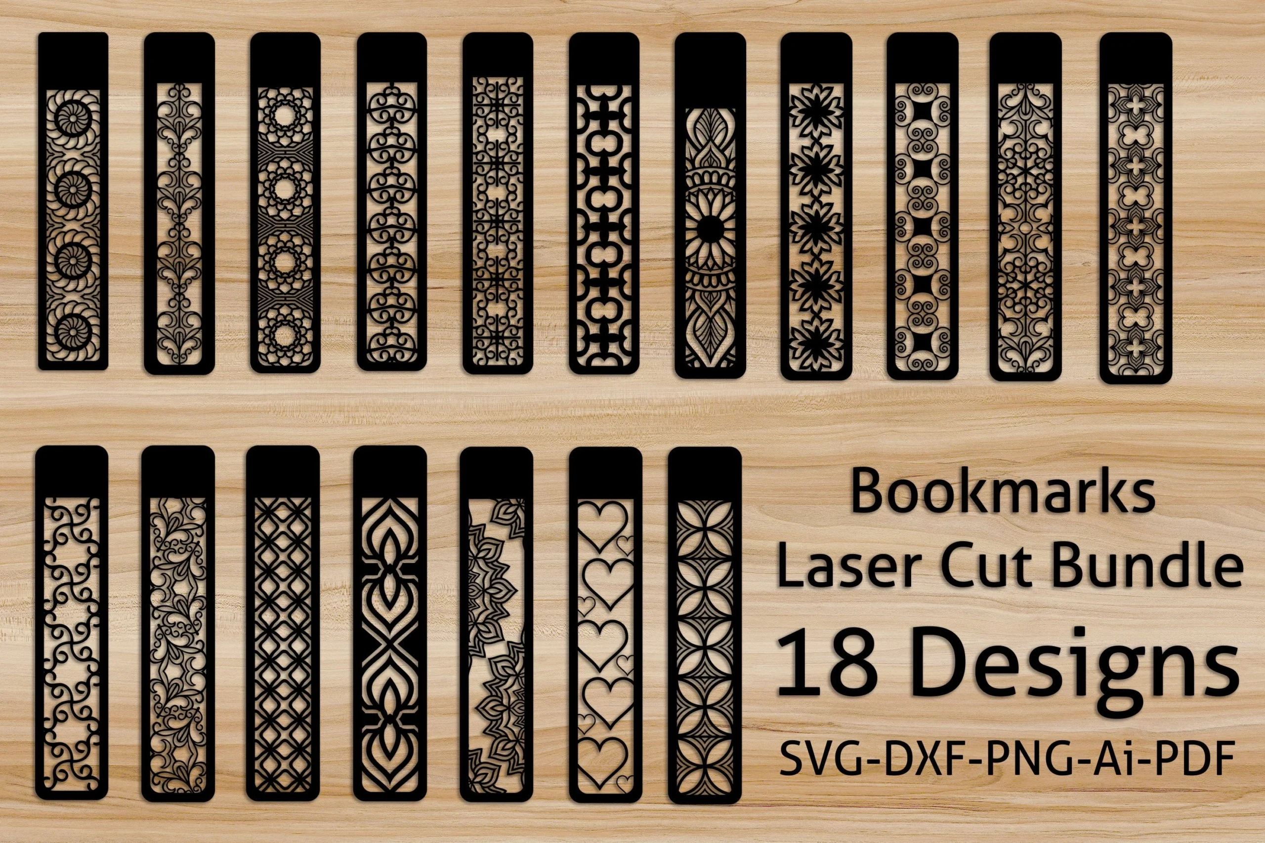 Bookmarks Laser/Wood Cut SVG Bundle Set featuring bookmarks and geometric patterns