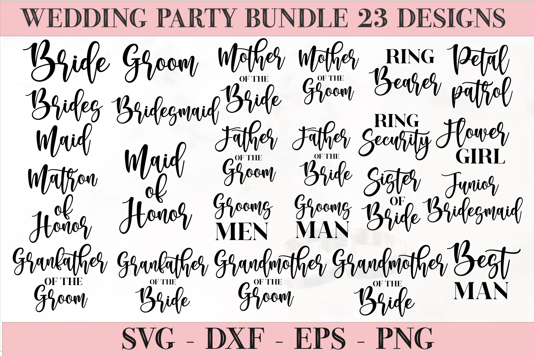 Bridal Party Bundle, Wedding Bundle SVG featuring wedding party titles and wedding roles