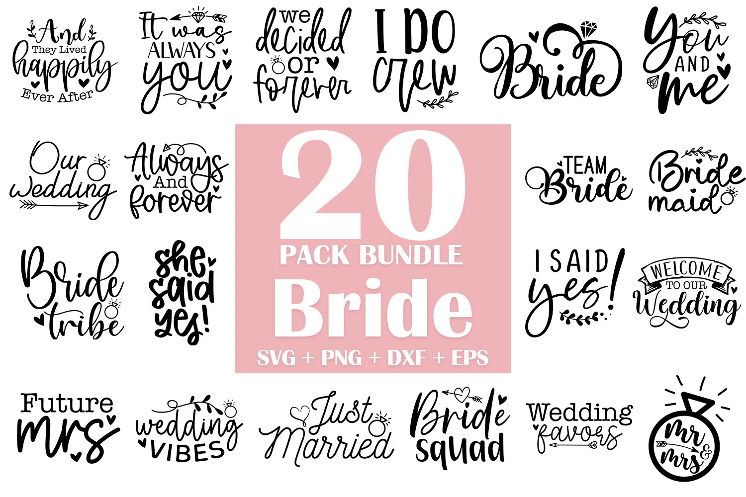 Bride SVG Bundle | Wedding SVG Bundle featuring wedding slogans and wedding rings