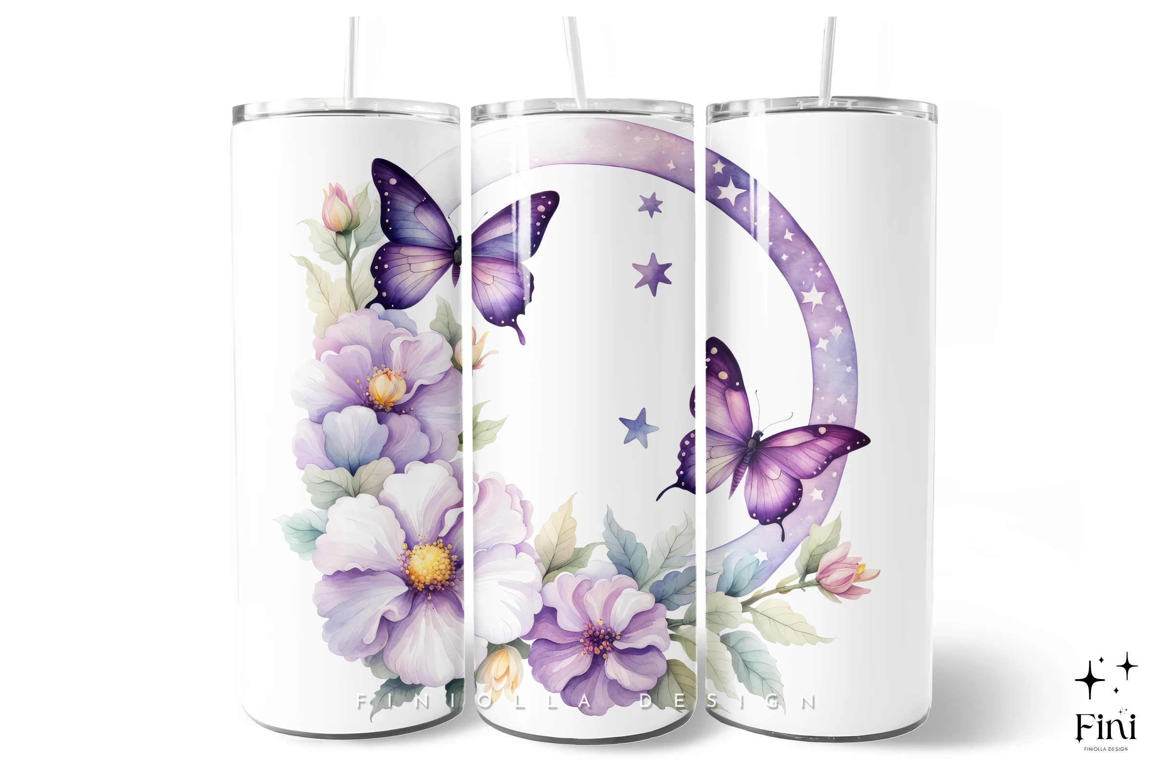 Celestial Butterfly Flowers Tumbler Wrap featuring purple butterflies and flowers