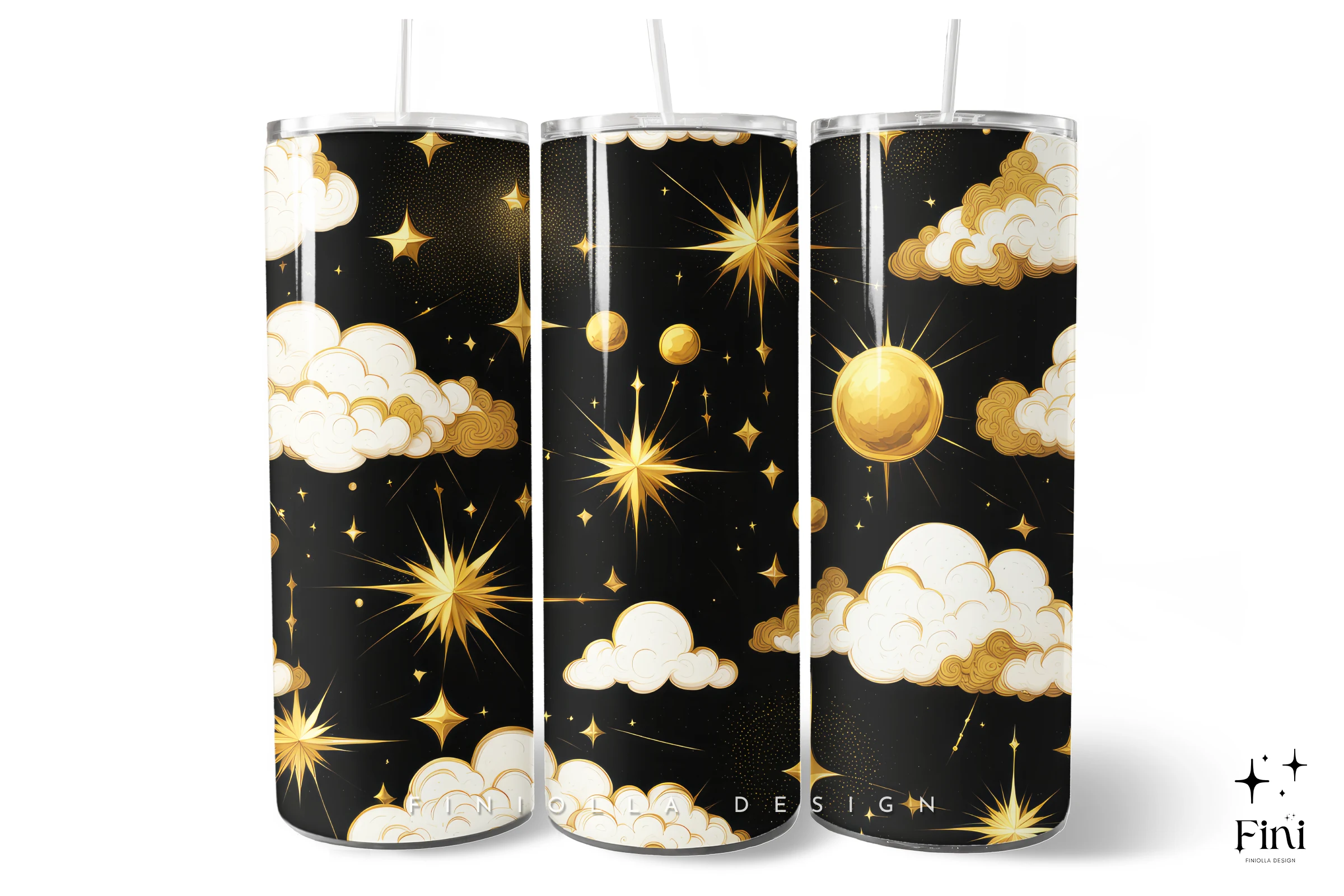 Celestial Gold Starry Night Tumbler Wrap featuring celestial objects and stars