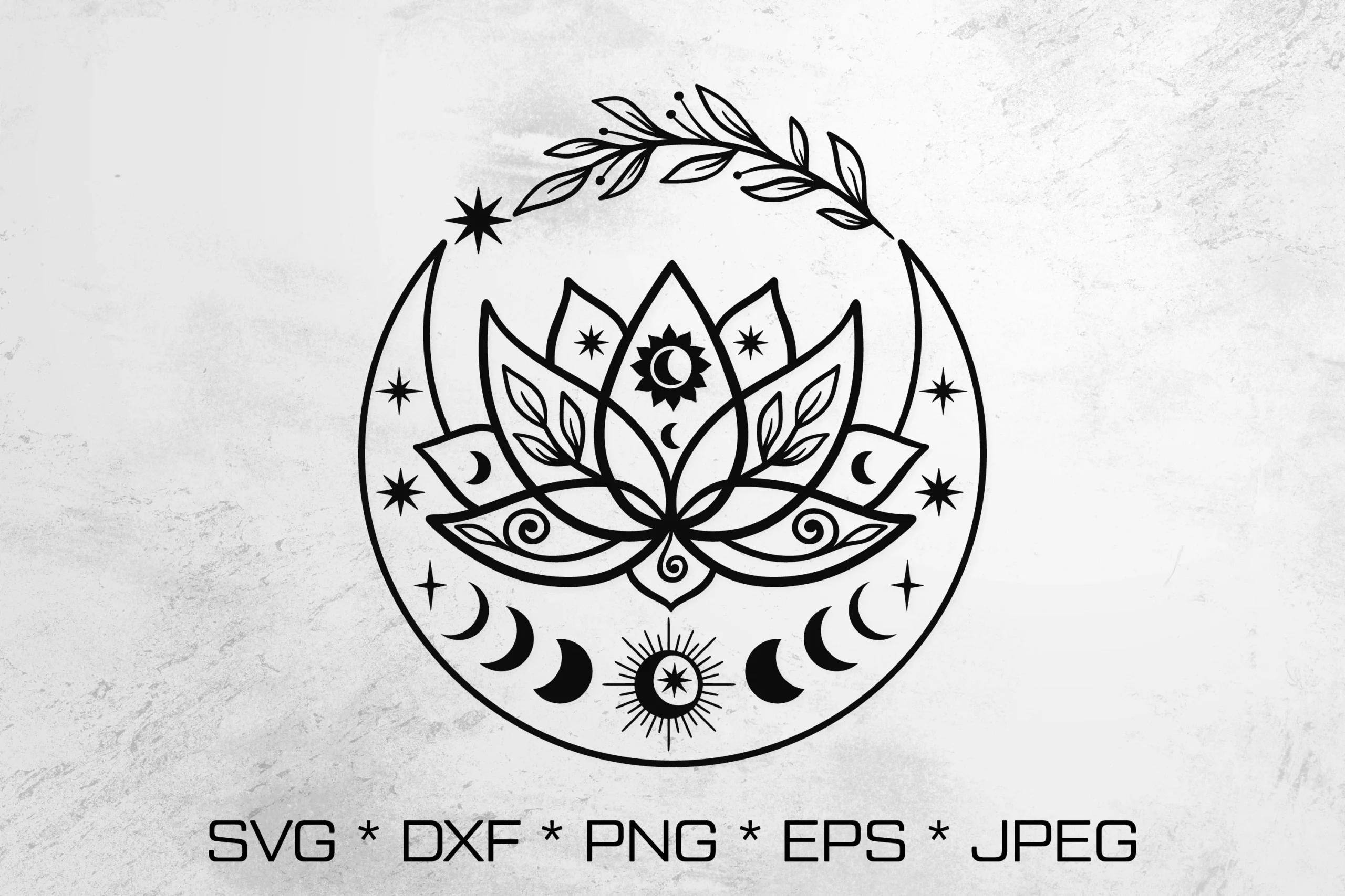 Celestial Moon with Lotus Flower Svg featuring lotus flower and crescent moon