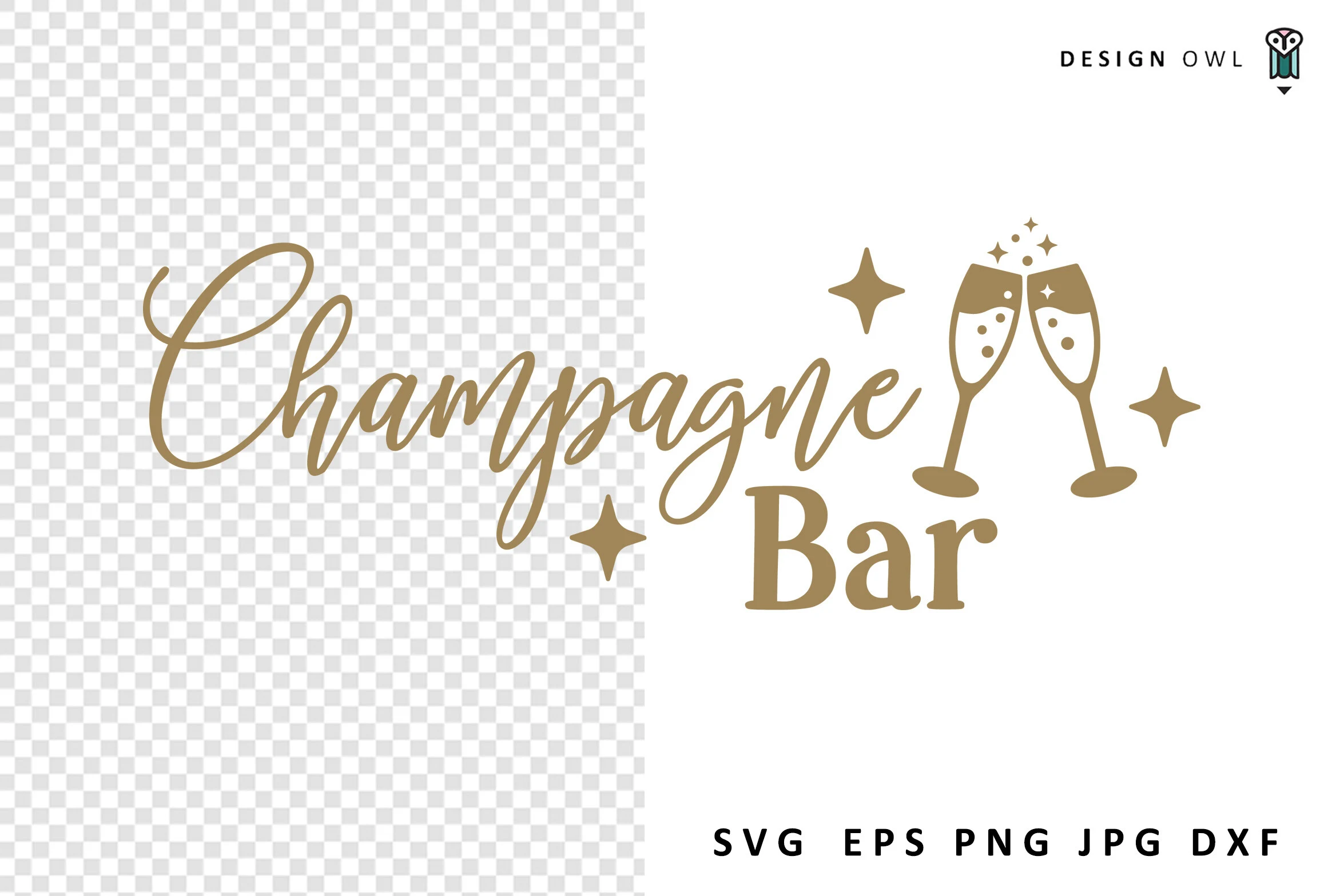 Champagne Bar - Wedding Sign SVG featuring champagne flutes and stars