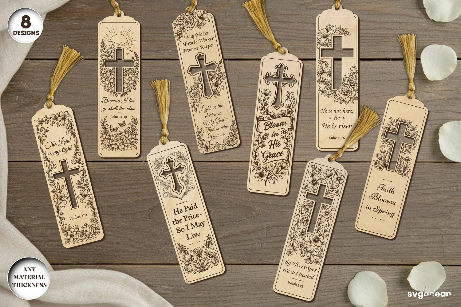 Christian Bookmarks Laser Cut Bundle featuring crosses and floral arrangements