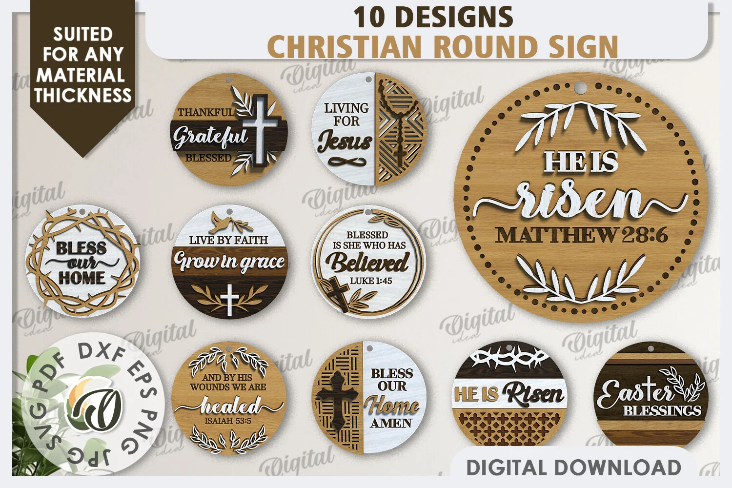 Christian Round Signs Laser Cut Bundle featuring Christian symbols and Cross