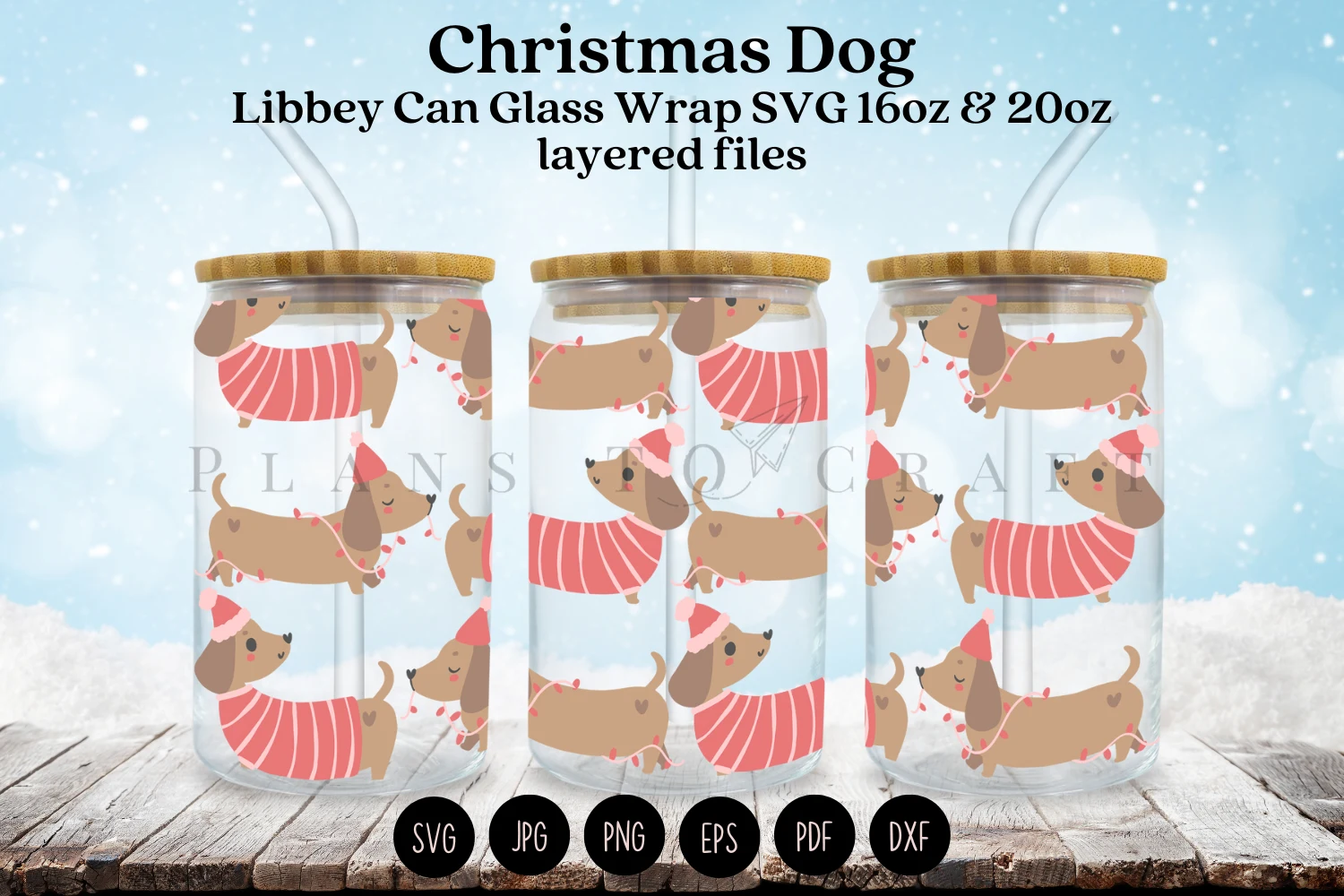 Christmas Dog Libbey Can Glass Wrap SVG featuring dachshund and Santa hat