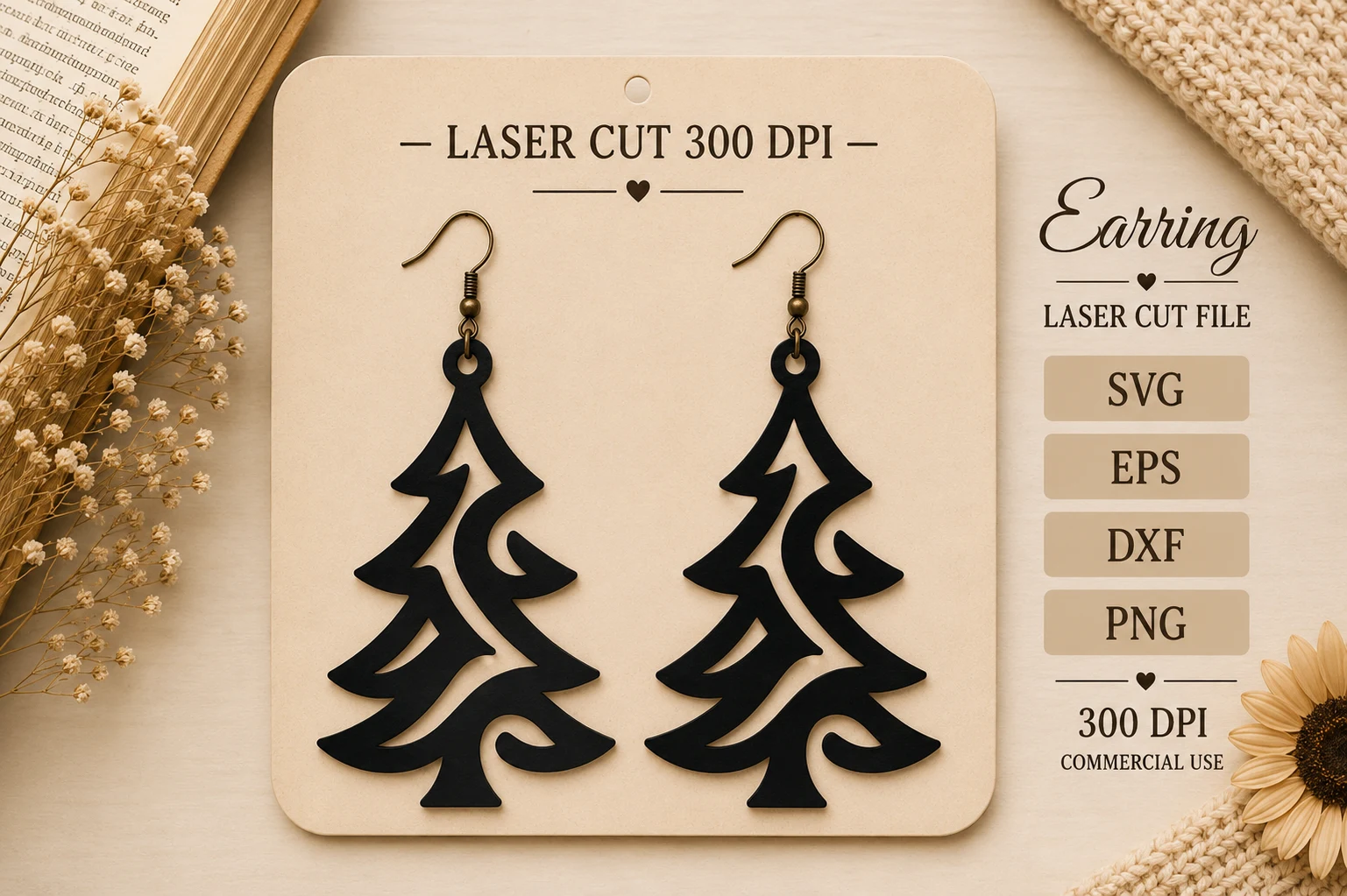 Christmas Tree Laser Cut Earrings SVG featuring Christmas tree and stylized