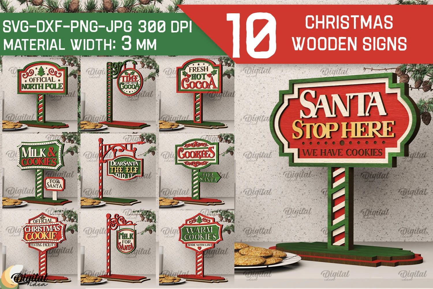 Christmas Wooden Signs Laser Cut Bundle featuring Christmas signs and wooden posts