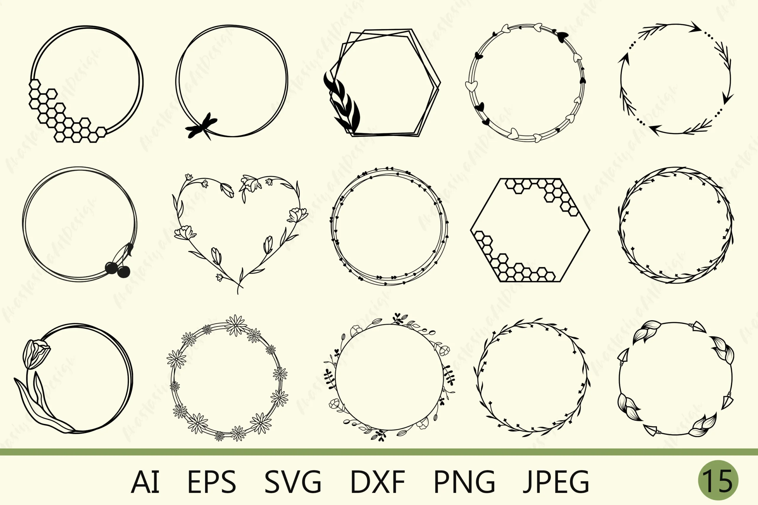 Circle Floral Wreath Svg Bundle featuring geometric frames and wreaths