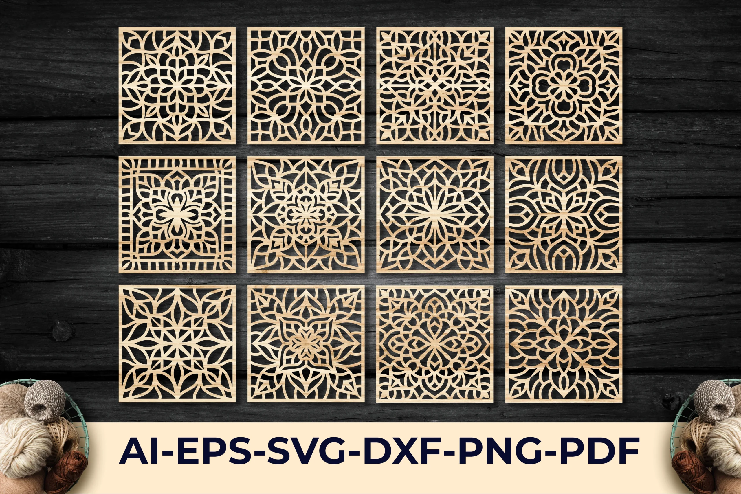 Coasters Laser Cut/Coffee Coasters Svg featuring geometric mandalas and ornamental square tiles