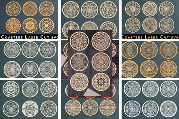 Coasters Laser Cut Set Svg Bundle featuring mandala and geometric patterns