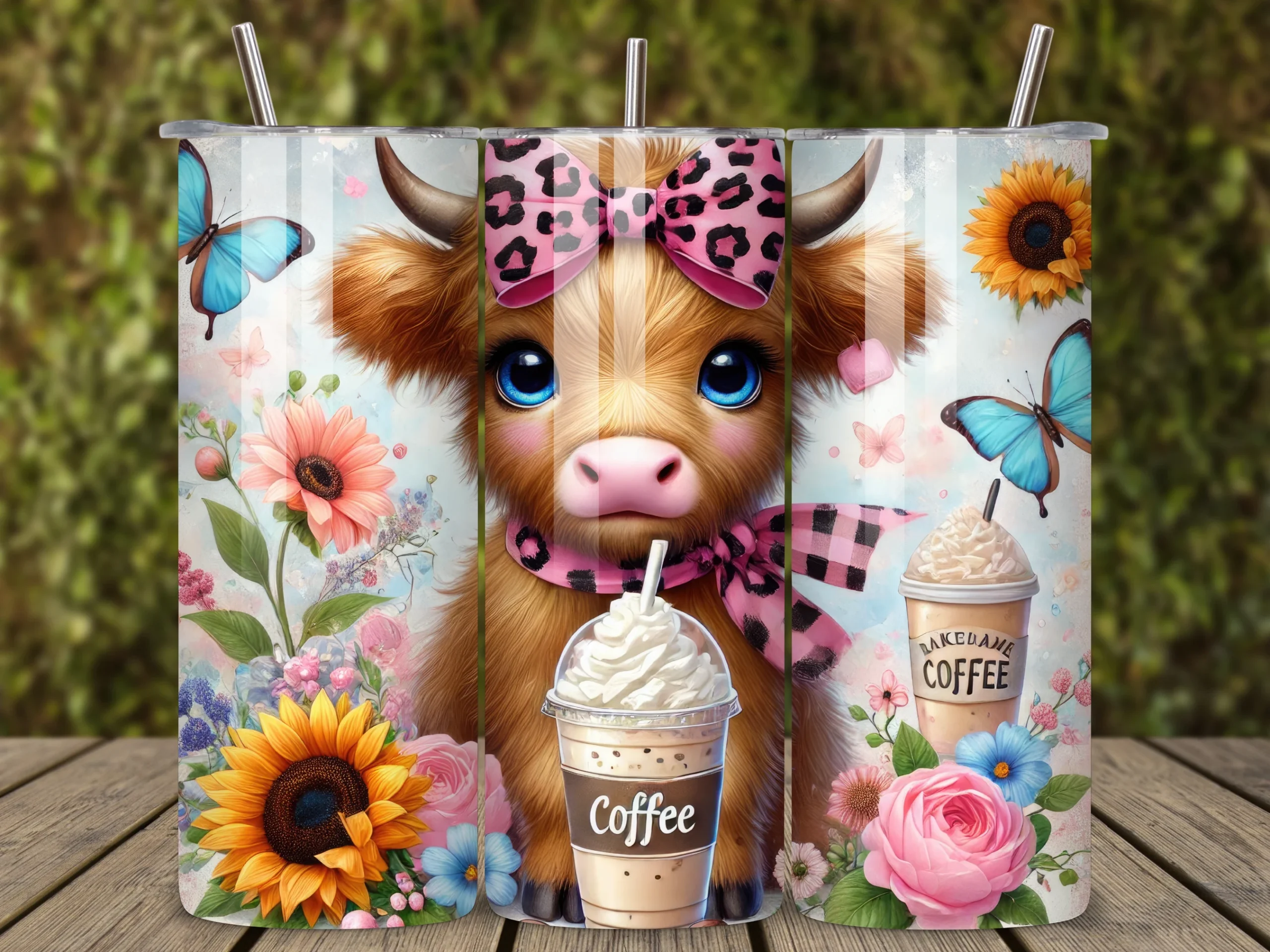 Coffee Addict Highland Cow Tumbler Wraps sublimation design preview