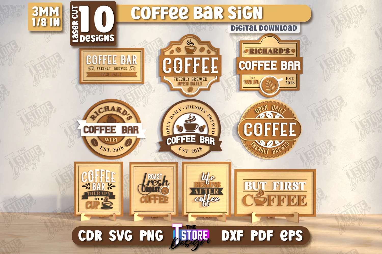 Coffee Bar Signs Laser Cut Bundle | CNC featuring coffee bar signs and coffee cups