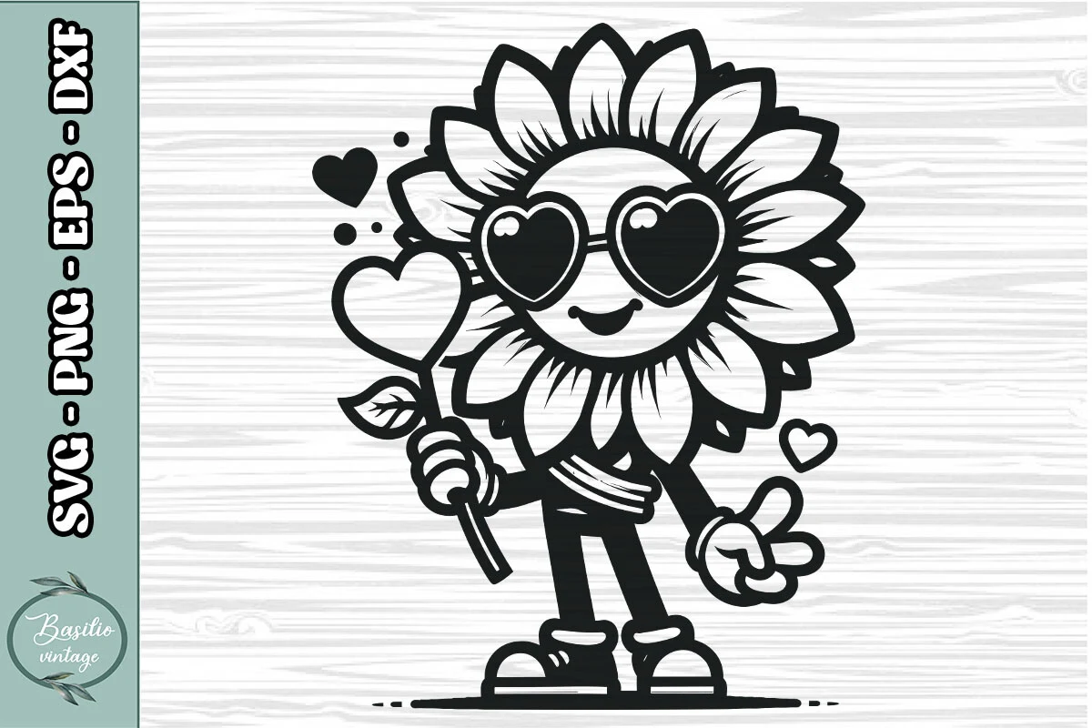 Cool Cartoon Sunflower SVG Clipart 08 featuring sunflower and heart