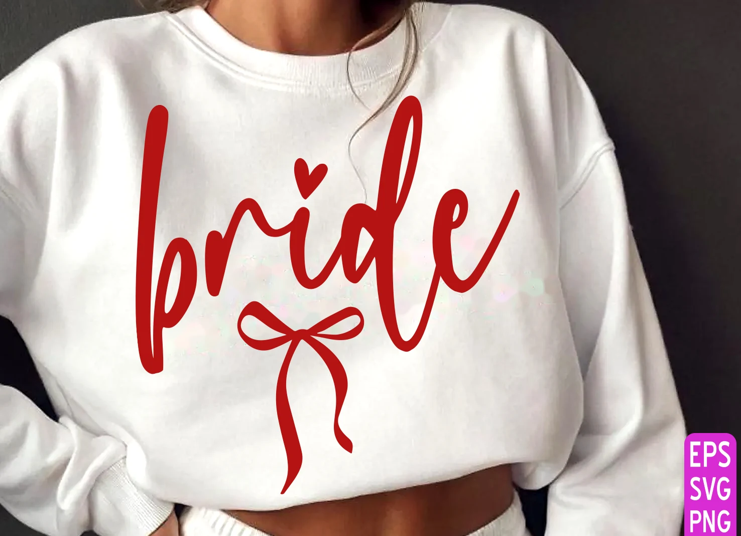 Coquette BRIDE Svg, Bachelorette SVG Png featuring word 'bride' and heart symbol