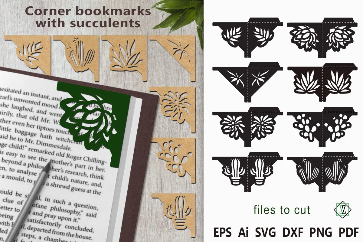 Corner Bookmarks with Succulents/SVG featuring corner bookmarks and succulents