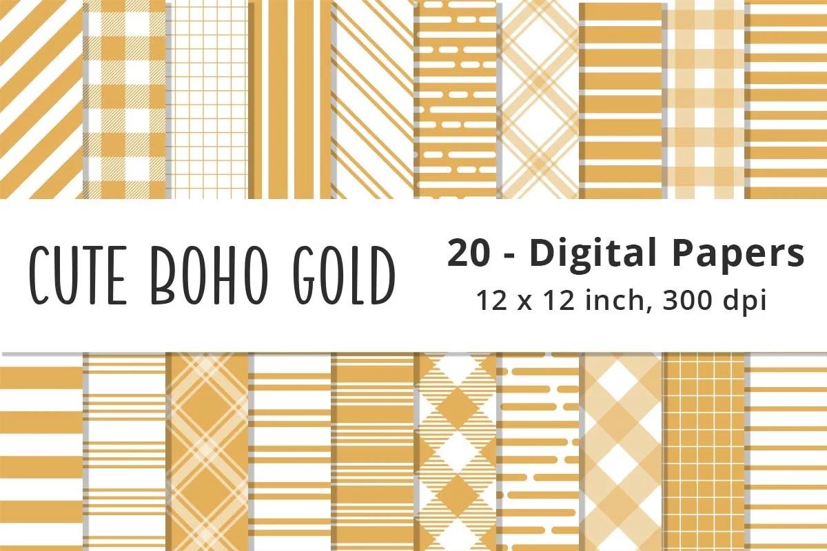 Cute Boho Gold Stripes Scrapbook Papers sublimation design preview